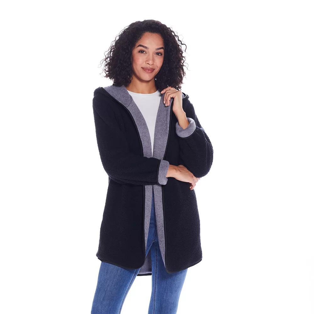 Women's Weathercast Open-Front Reversible Jacket, Size: Medium, Grey Black Product Image