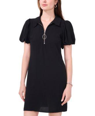 Msk Womens Collared Zip-Neck Puff-Sleeve Dress Product Image
