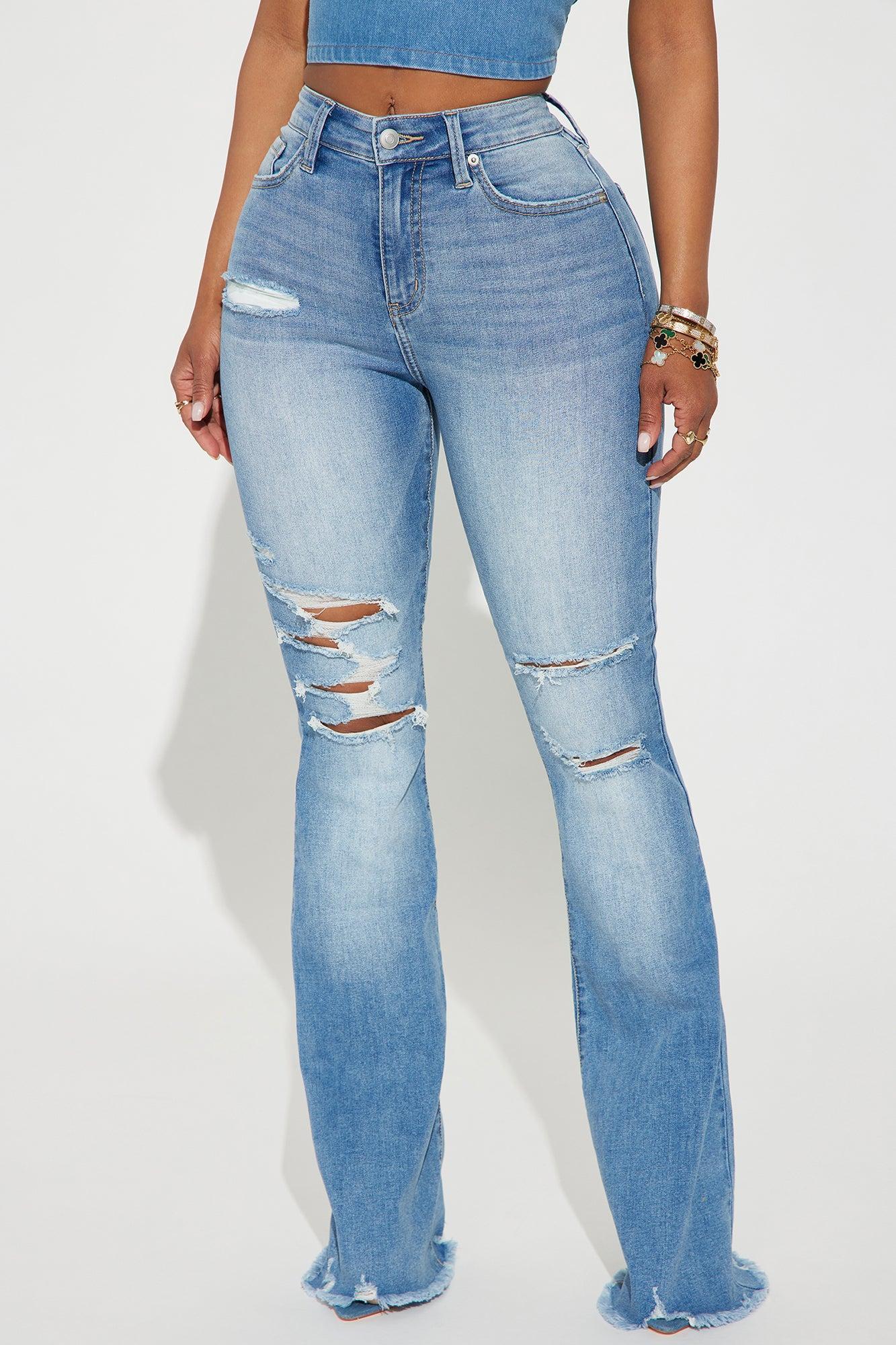 Wandered Off Stretch Ripped Flare Jeans - Light Wash Product Image