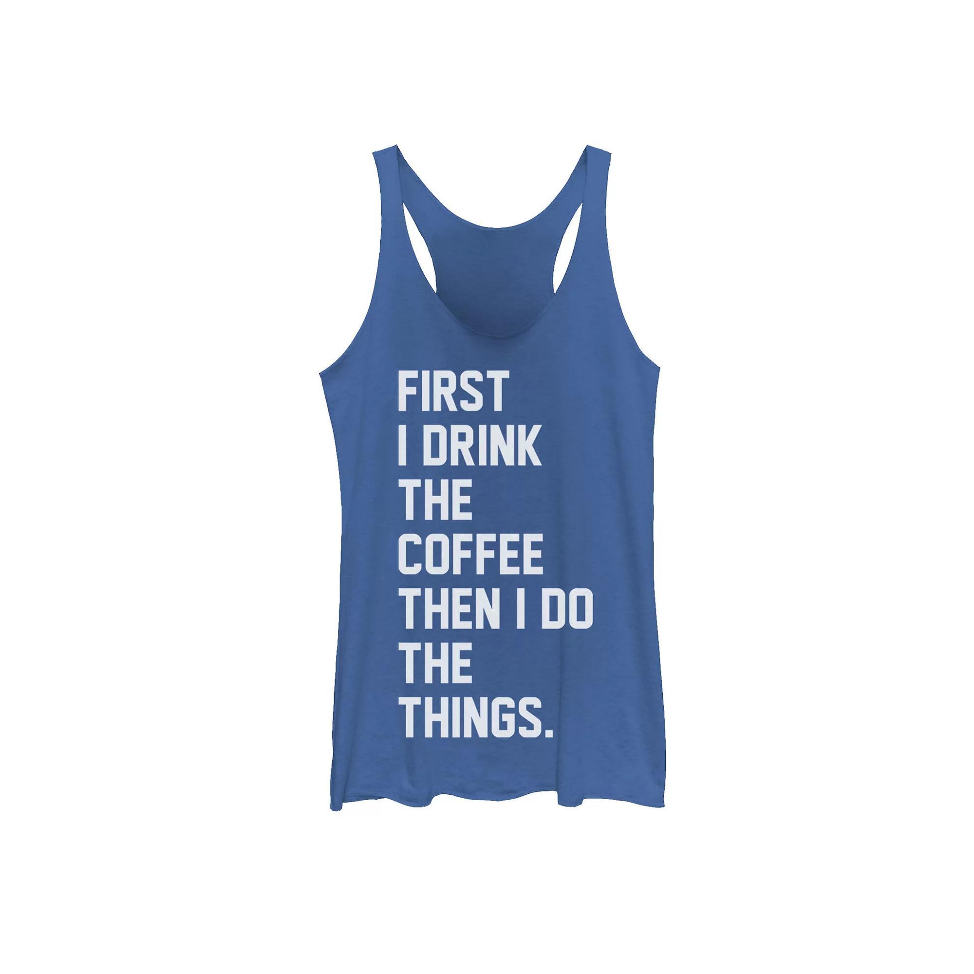 Juniors' First Drink Coffee Then Do Things Graphic Tank Top, Girl's, Size: XXL, Royal Grey Product Image