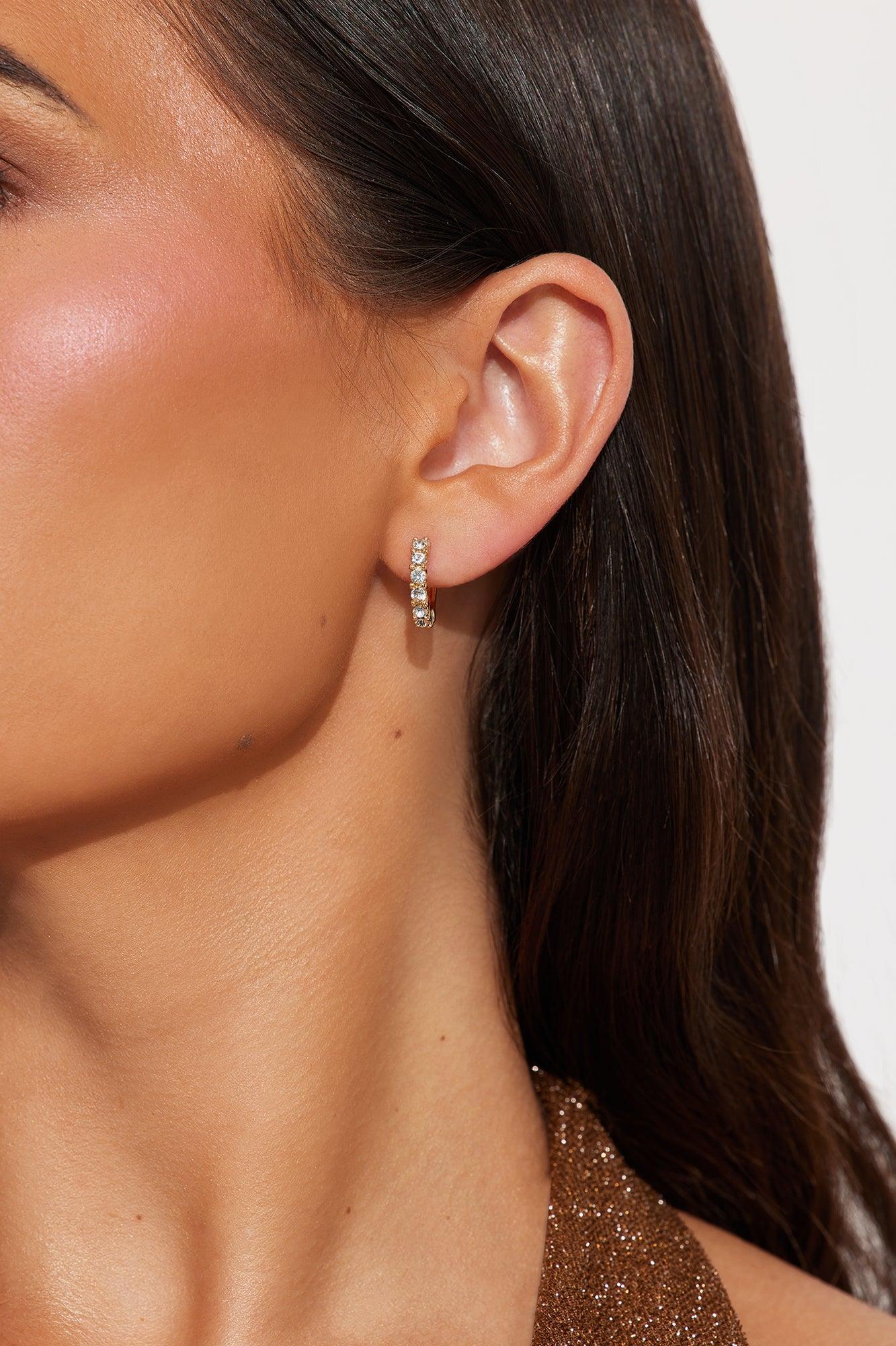Melony Rhinestone Hoop Earrings - Gold Female Product Image