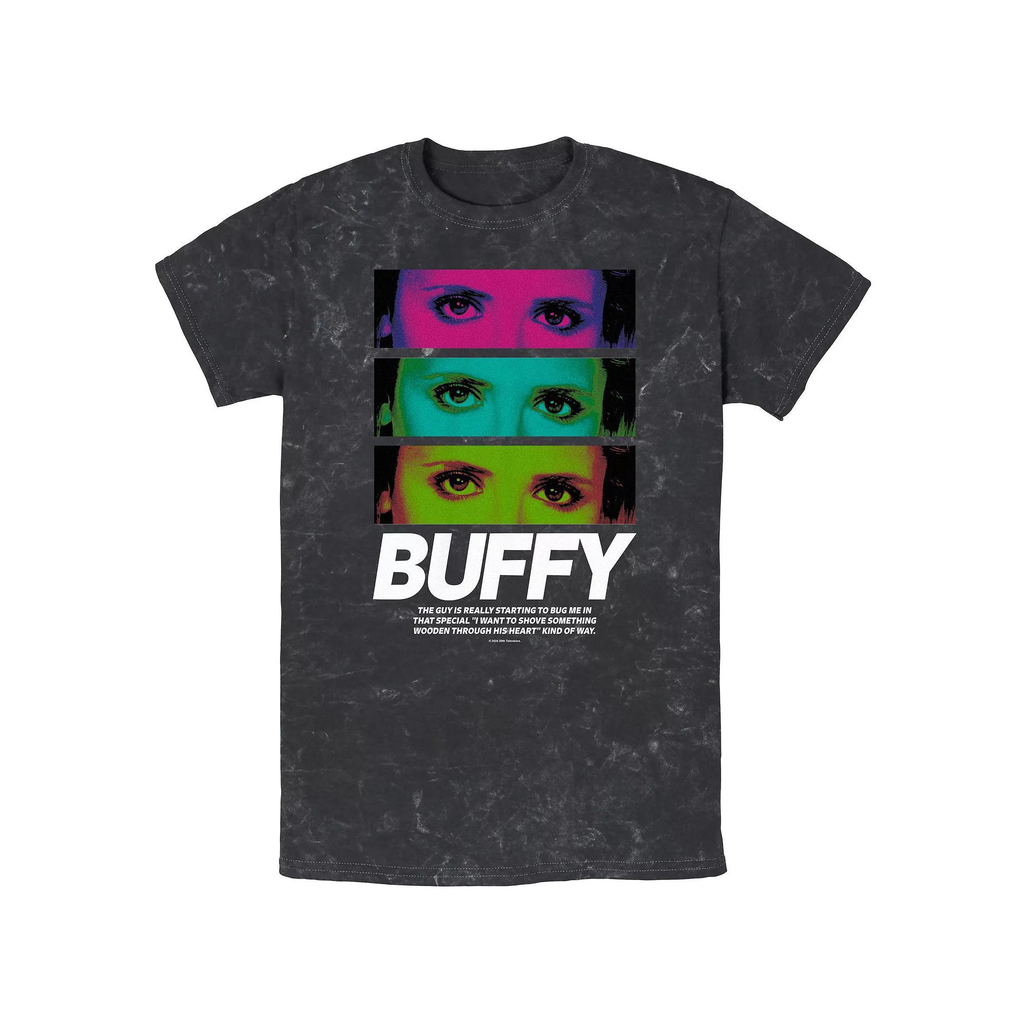 Men's Buffy The Vampire Slayer Gaze Stack Mineral Wash Graphic Tee, Size: Medium, Black Product Image