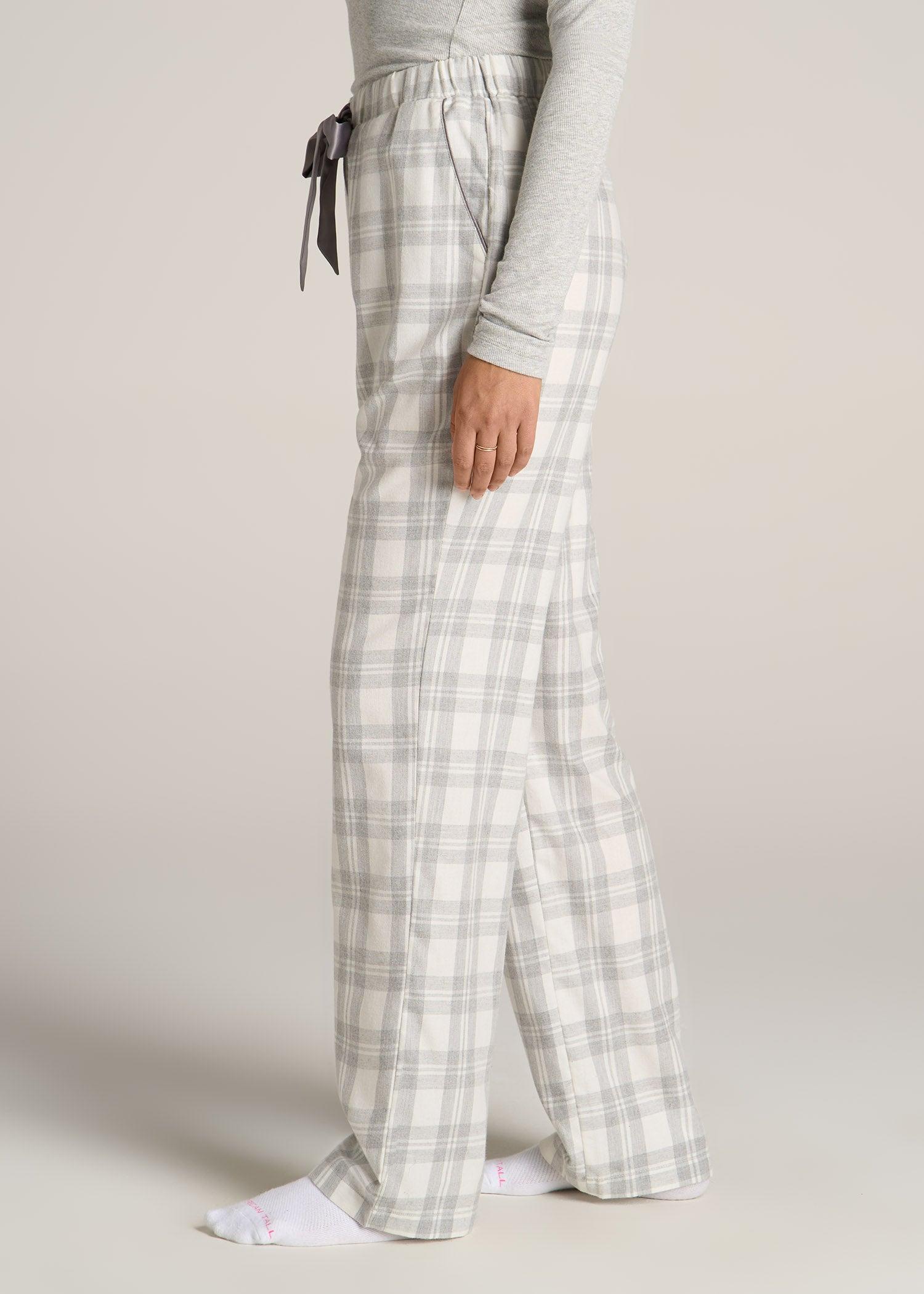 Open-Bottom Flannel Women's Tall Pajama Pants in Heather Grey and White Plaid Product Image