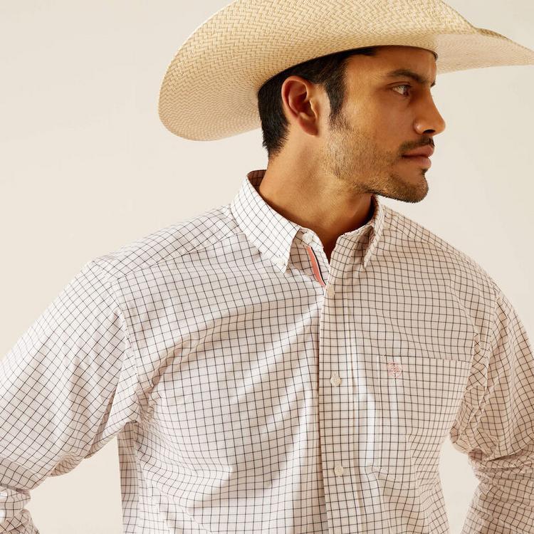 Ariat® Men's L/S Pro Series Tristin Pink/Grey Window Pane Plaid Button Shirt Product Image