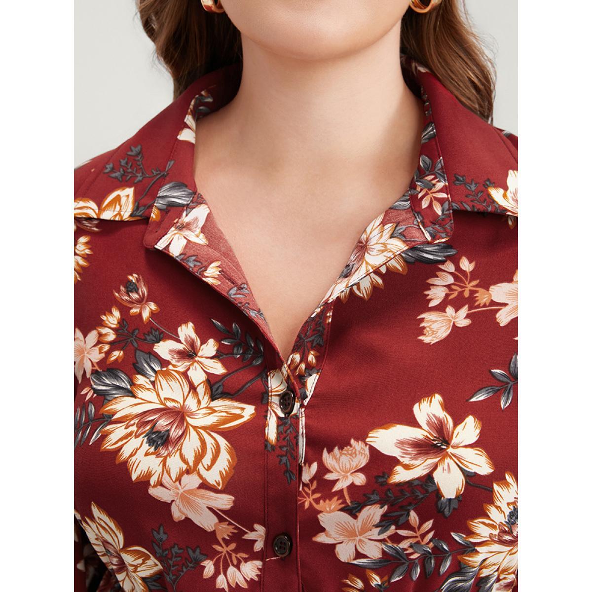 Plus Size Scarlet Floral Print Shirt Collar Button Up Blouse Women Elegant Long Sleeve Shirt collar Dailywear Blouses BloomChic 28/5X Product Image