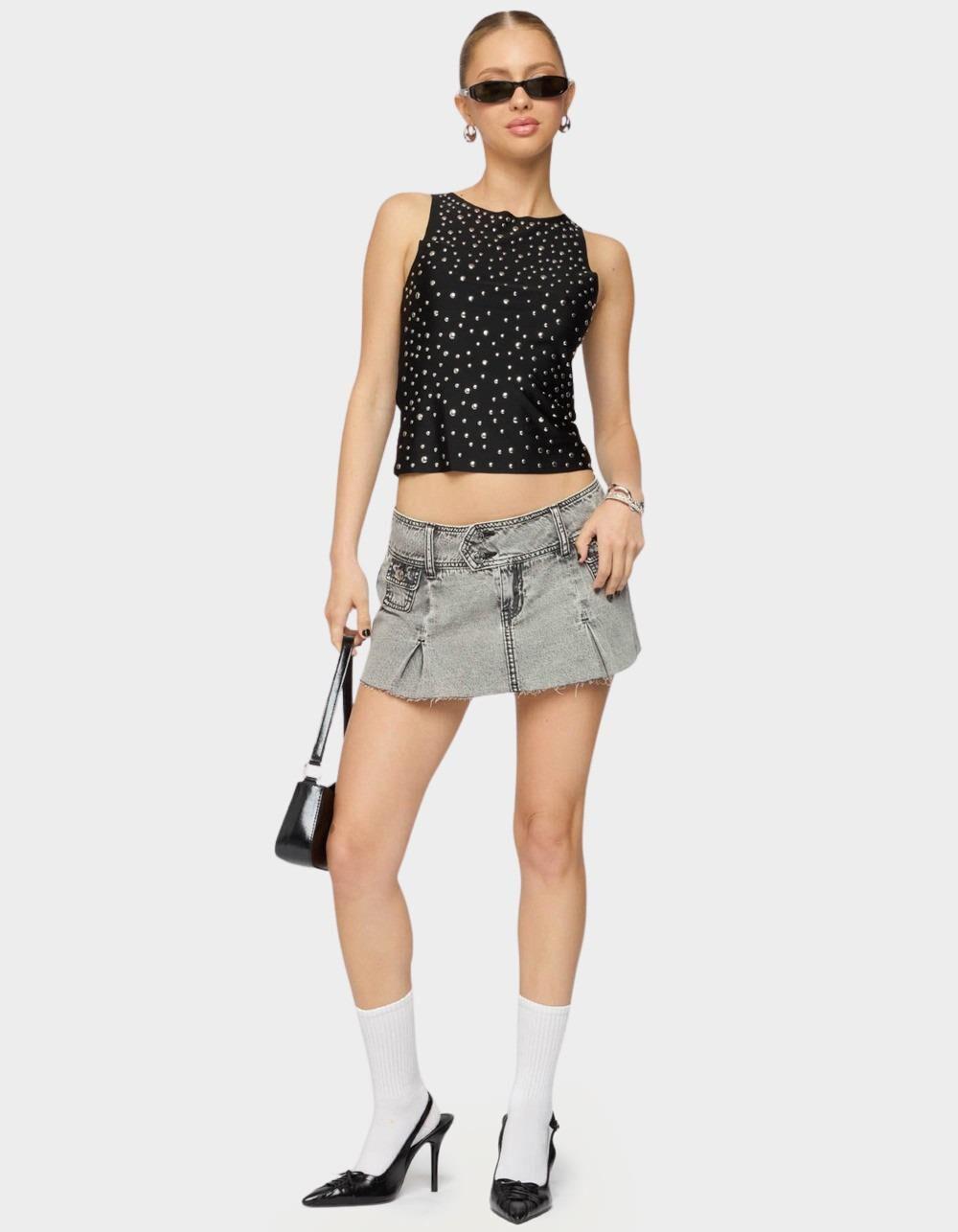 EDIKTED Vintage Washed Denim Mini Skort - GRAY Product Image