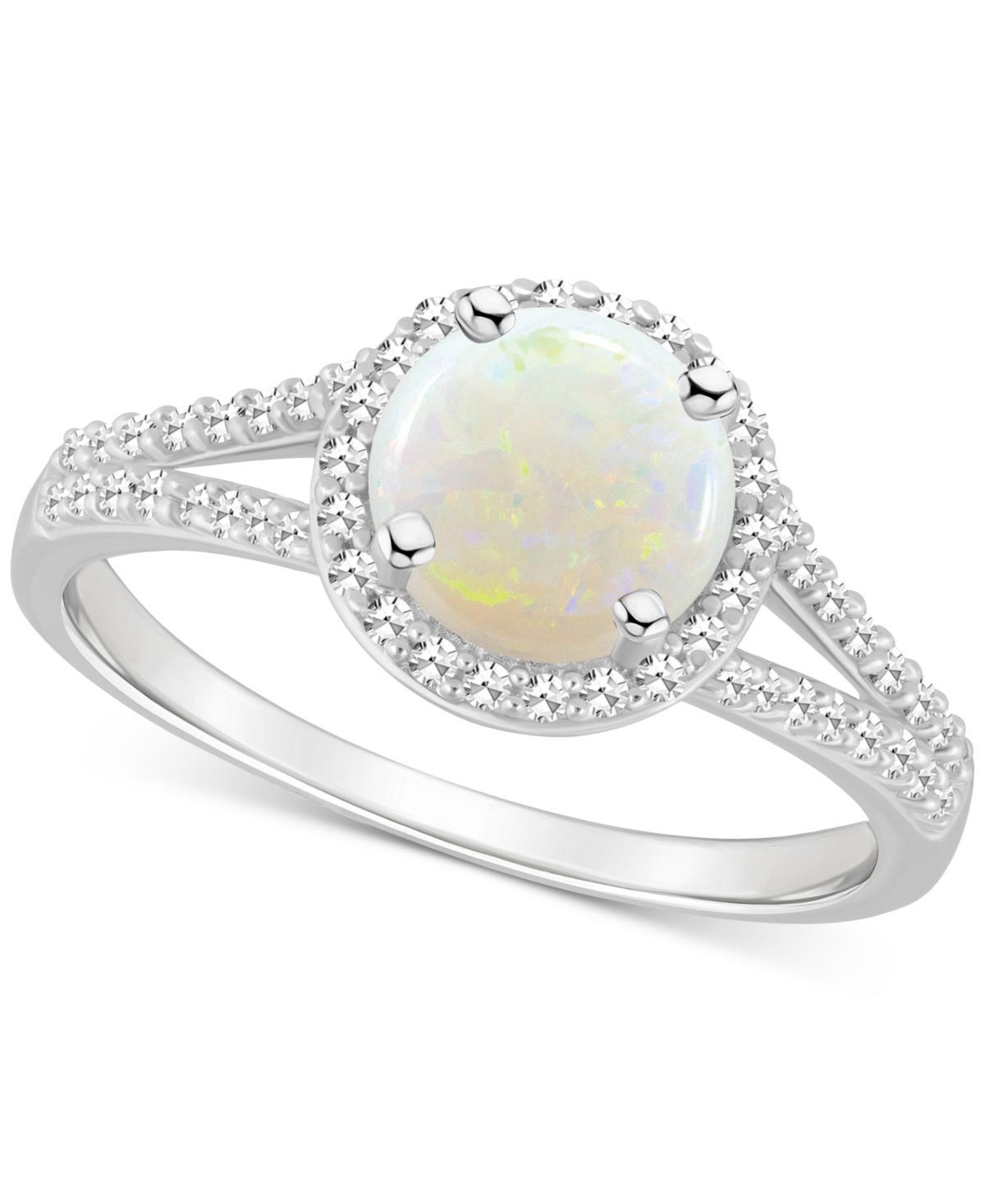 Celebration Gems Sterling Silver 7 mm Round Gemstone and 1/4 Carat T.W. Diamond Split Shank Ring, Women's, Size: 5, White Product Image