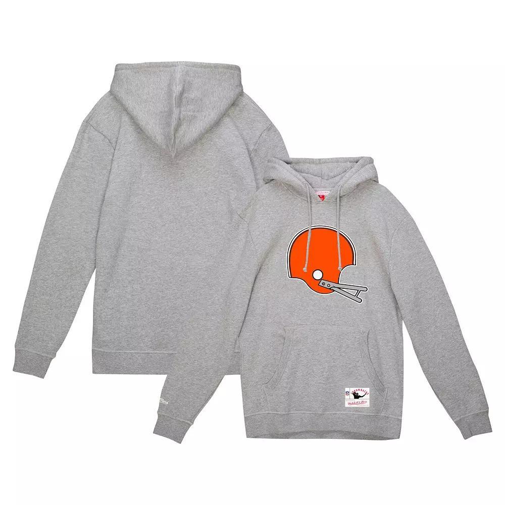 Men's Mitchell & Ness Heather Gray Cleveland Browns Helmet Logo Vintage Pullover Hoodie, Size: Medium, Grey Product Image