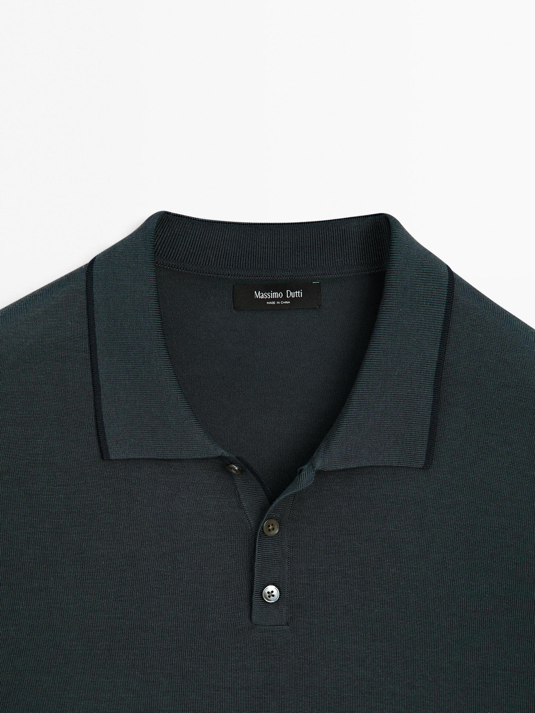 Knit polo shirt with coloured collar detail Product Image