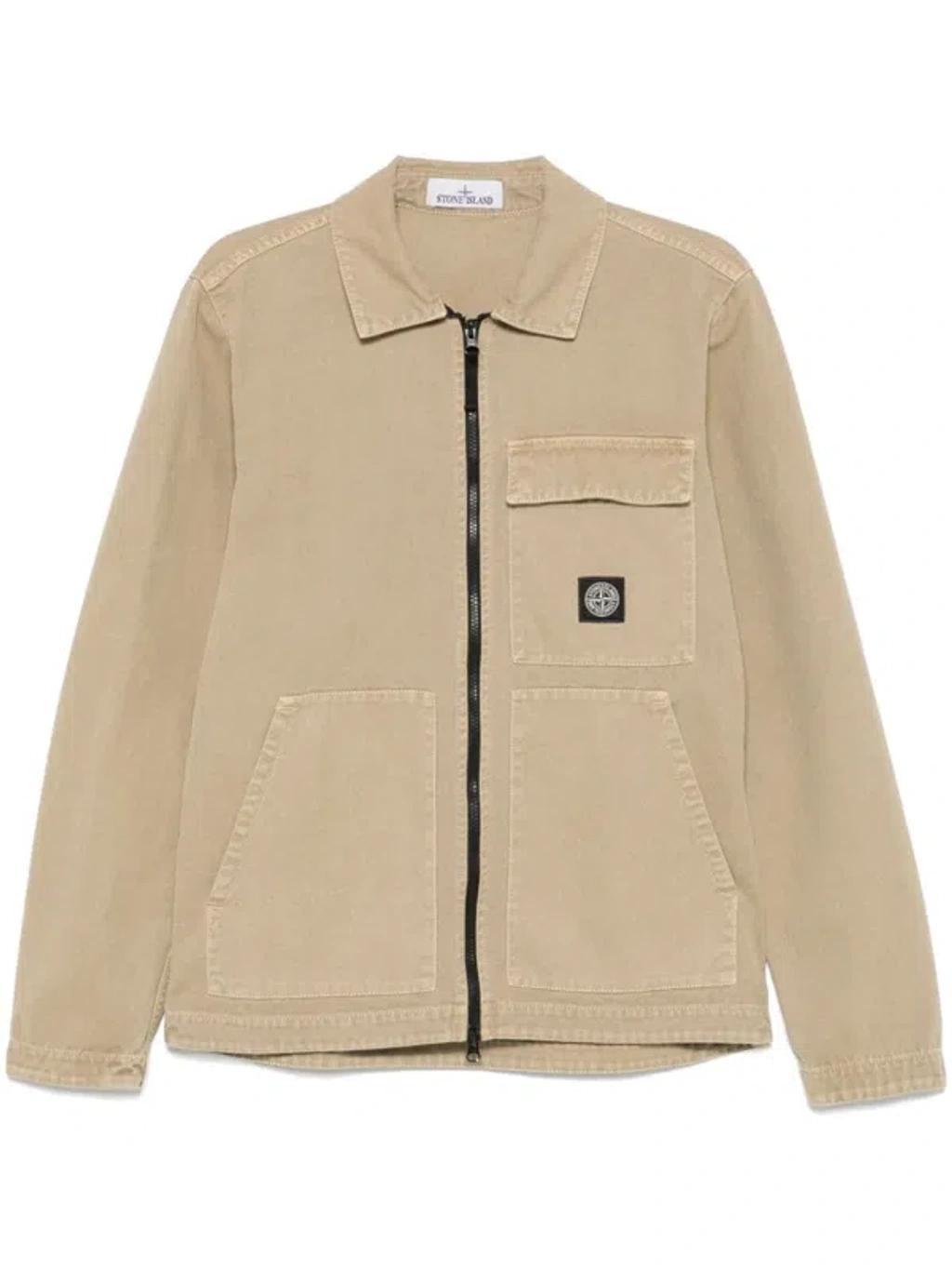 STONE ISLAND Hemd Mit Logo-patch In Neutrals Product Image