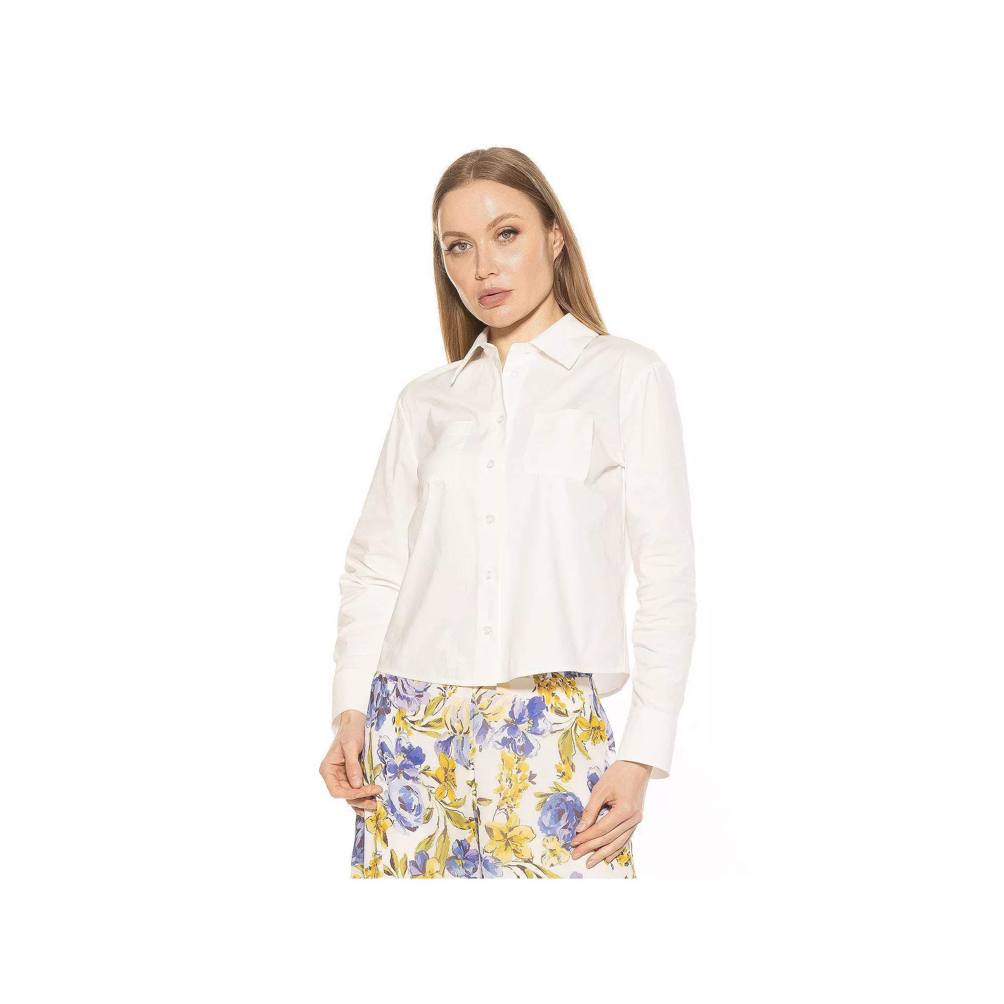 Women's ALEXIA ADMOR Roxanne Long Sleeve Collared Shirt, Size: XS, Black Product Image