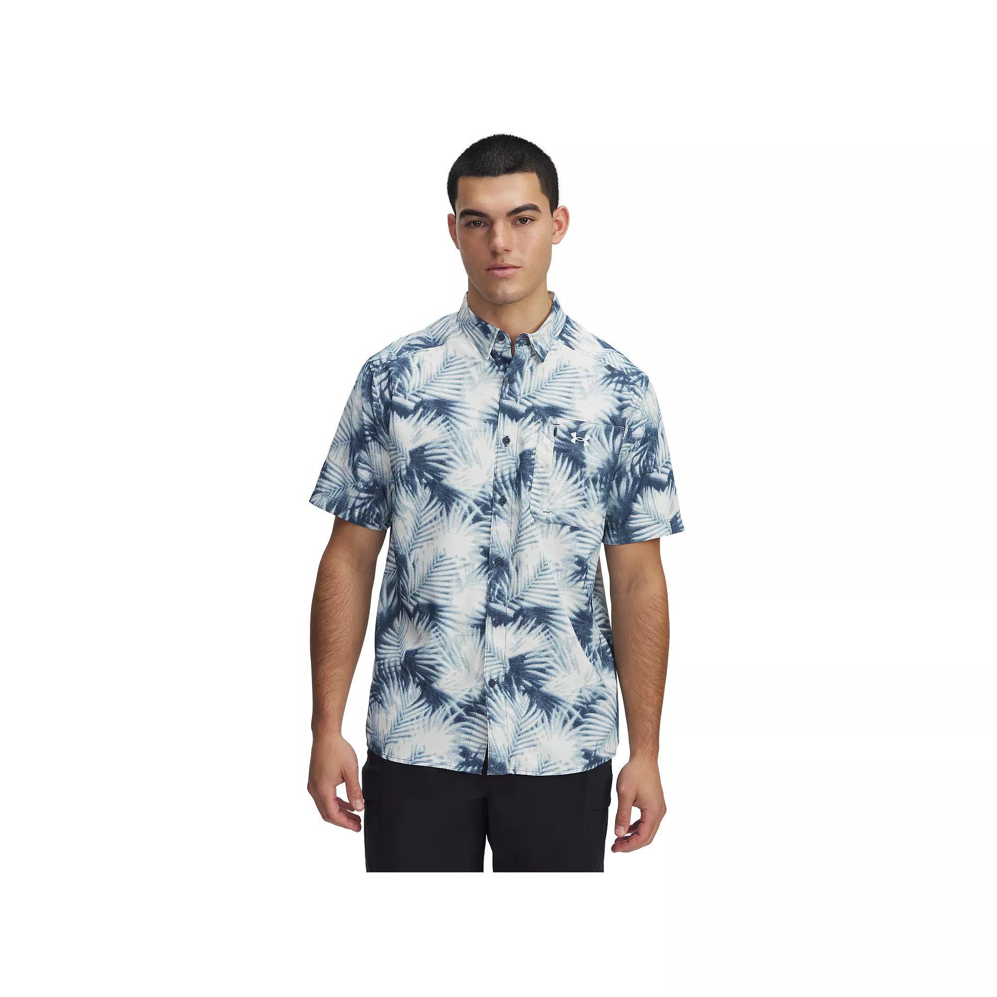 Men's Under Armour UPF 50 Dockside Short Sleeve Button-Down Shirt, Size: Medium, Grey Product Image