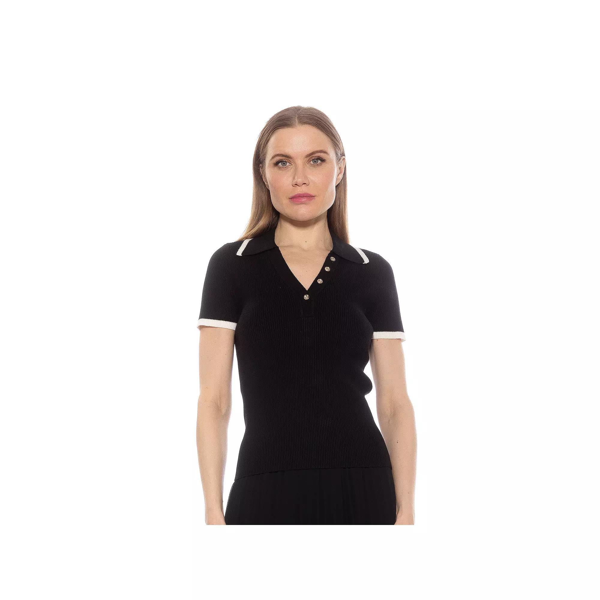 Women's ALEXIA ADMOR Diara Knitted Polo Top, Size: XS, Halogen Blue Product Image