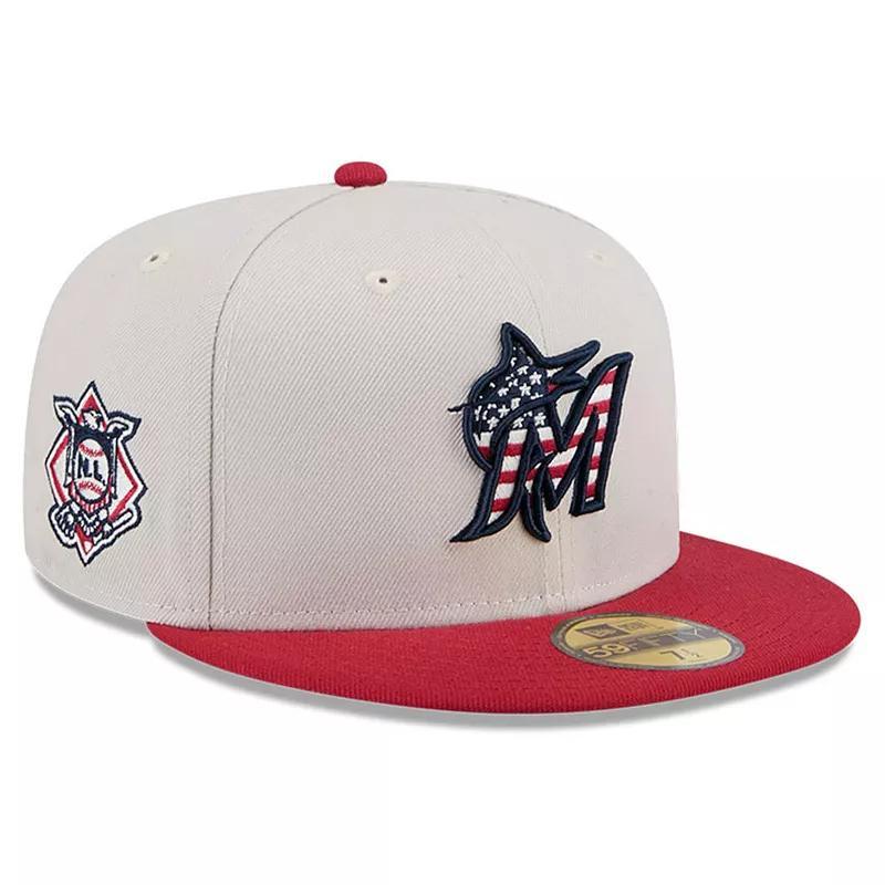 Men's New Era  Khaki/Red Miami Marlins 2024 Fourth of July 59FIFTY Fitted Hat, Size: 8, Beig K Product Image