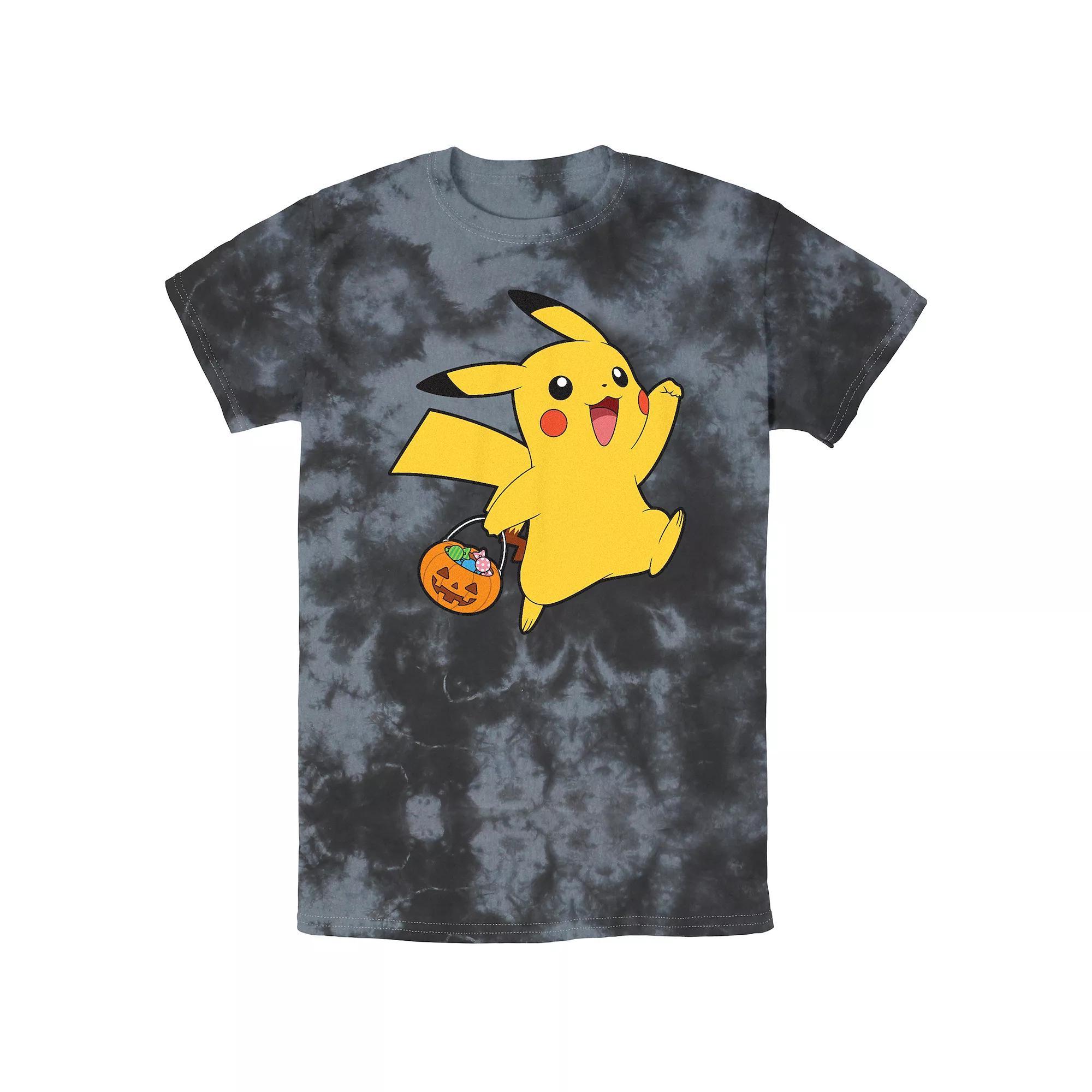Men's Pokemon Happy Pikachu Trick Or Treat Bombard Wash Graphic Tee, Size: Large, Black Grey Product Image