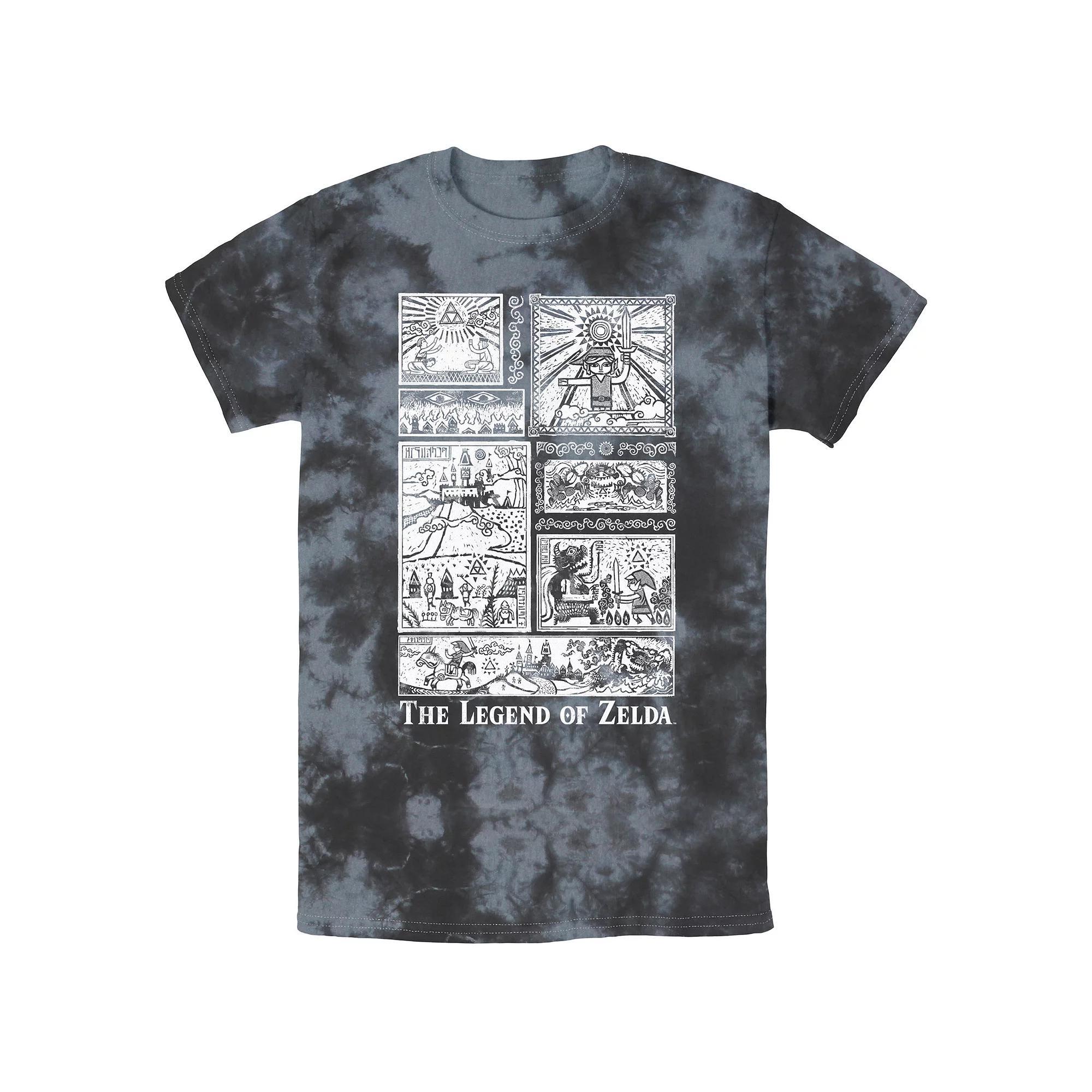 Men's Nintendo Zelda The Legend Lives On Tonal Glyphs Bombard Wash Graphic Tee, Size: XXL, Black Grey Product Image