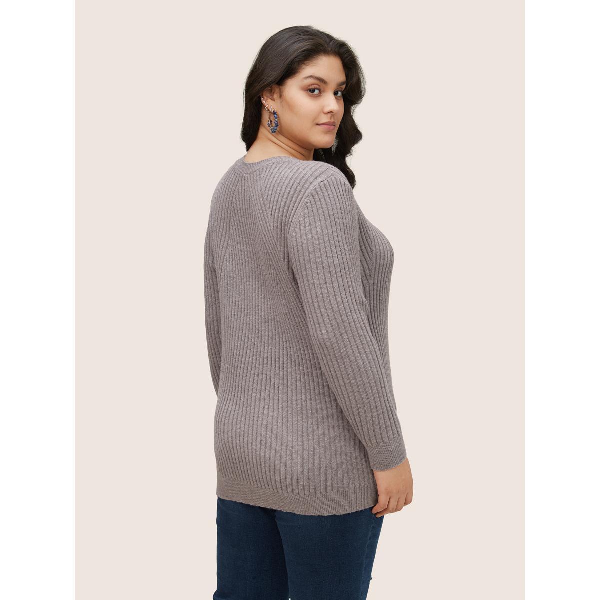 Plus Size Supersoft Essentials Solid Texture Pullover Gray Women Basics Long Sleeve Round Neck Everyday Pullovers BloomChic 28/5X Product Image
