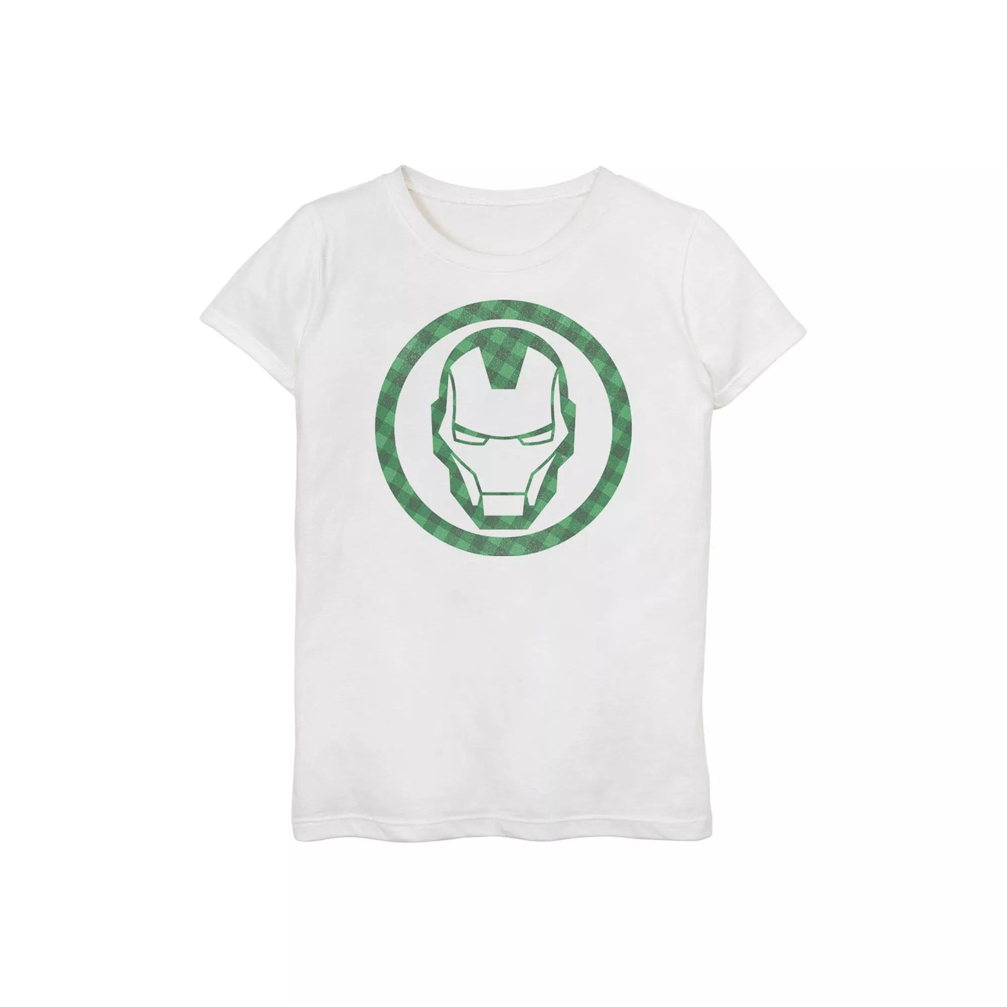 Girls 3-16 Marvel St. Patrick's Day Iron Man Plaid Logo Tee, Girl's, Size: XL, White Product Image