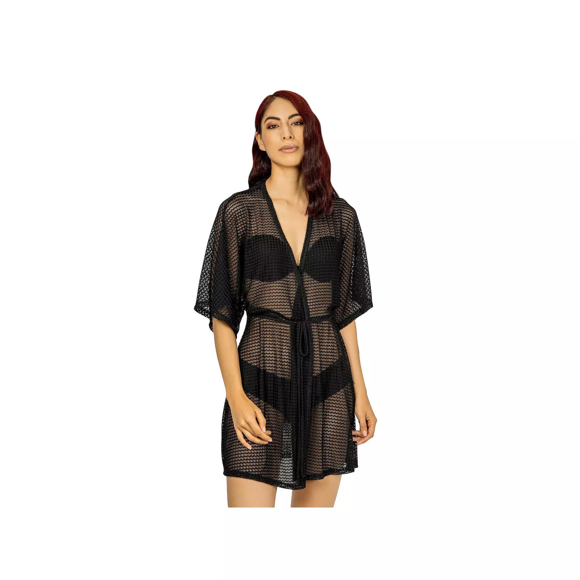Women's Jordan Taylor Sheer Swim Cover-Up Kimono, Size: XL, Black Product Image