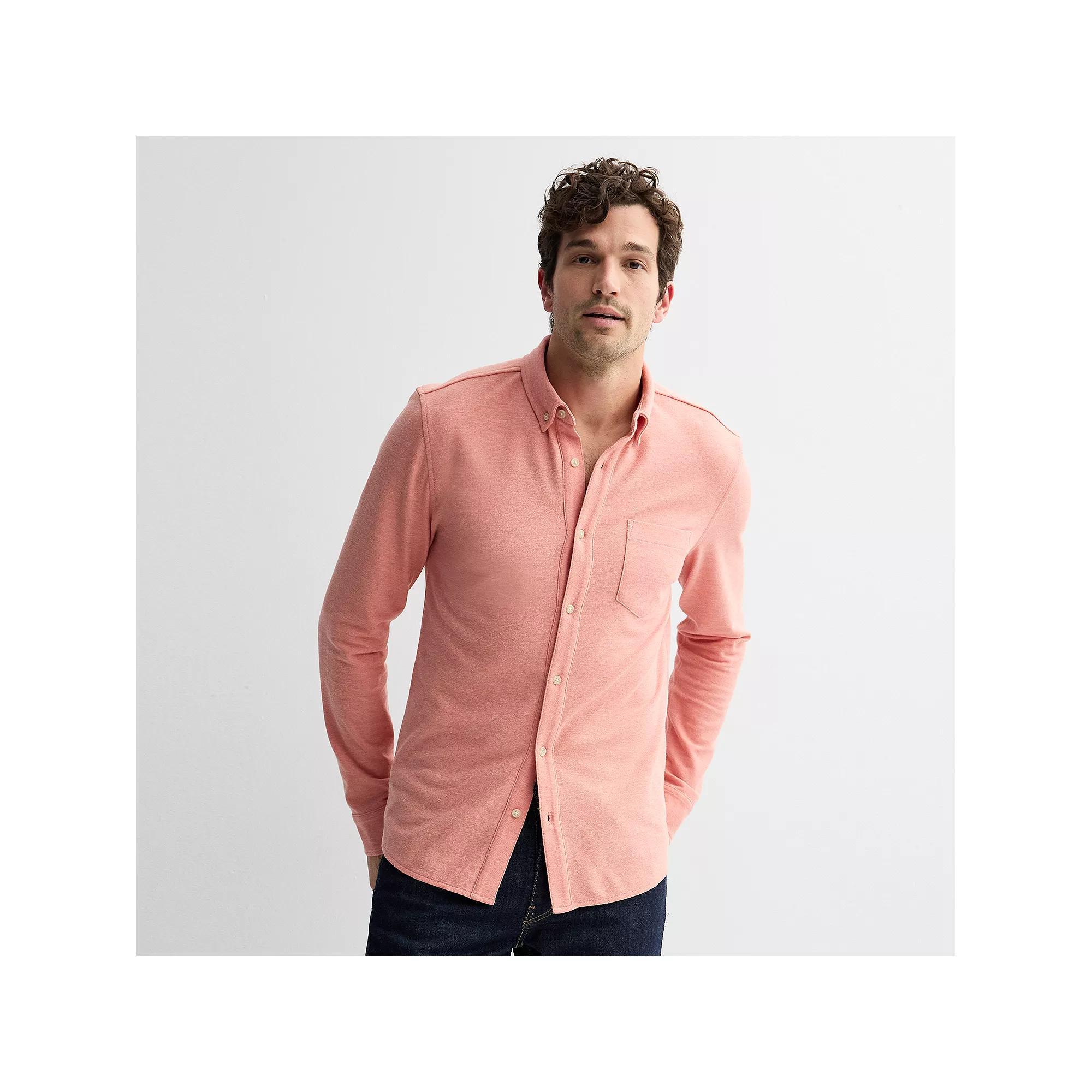 Men's Sonoma Goods For Life® Long Sleeve Pique Button-Up Shirt, Size: Medium, Pink Product Image
