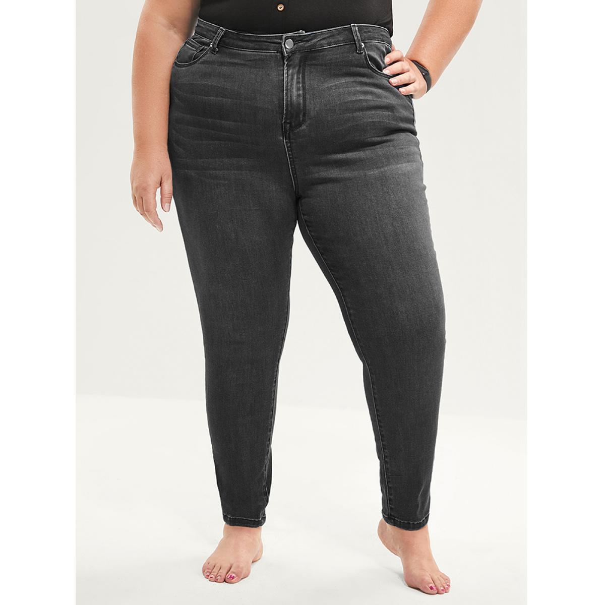 Plus Size Skinny Extremely Stretchy High Rise Medium Wash Sculpt Waist Jeans Women Black Casual Plain Tummy control Super stretch Slanted pocket Jeans BloomChic 26/4X Product Image