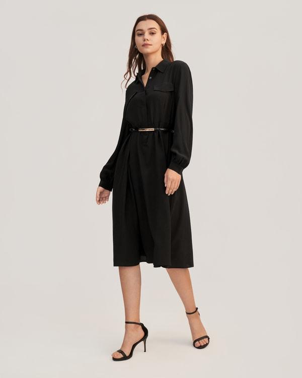 Women's Long Sleeve Retro Graceful Silk Dress Product Image