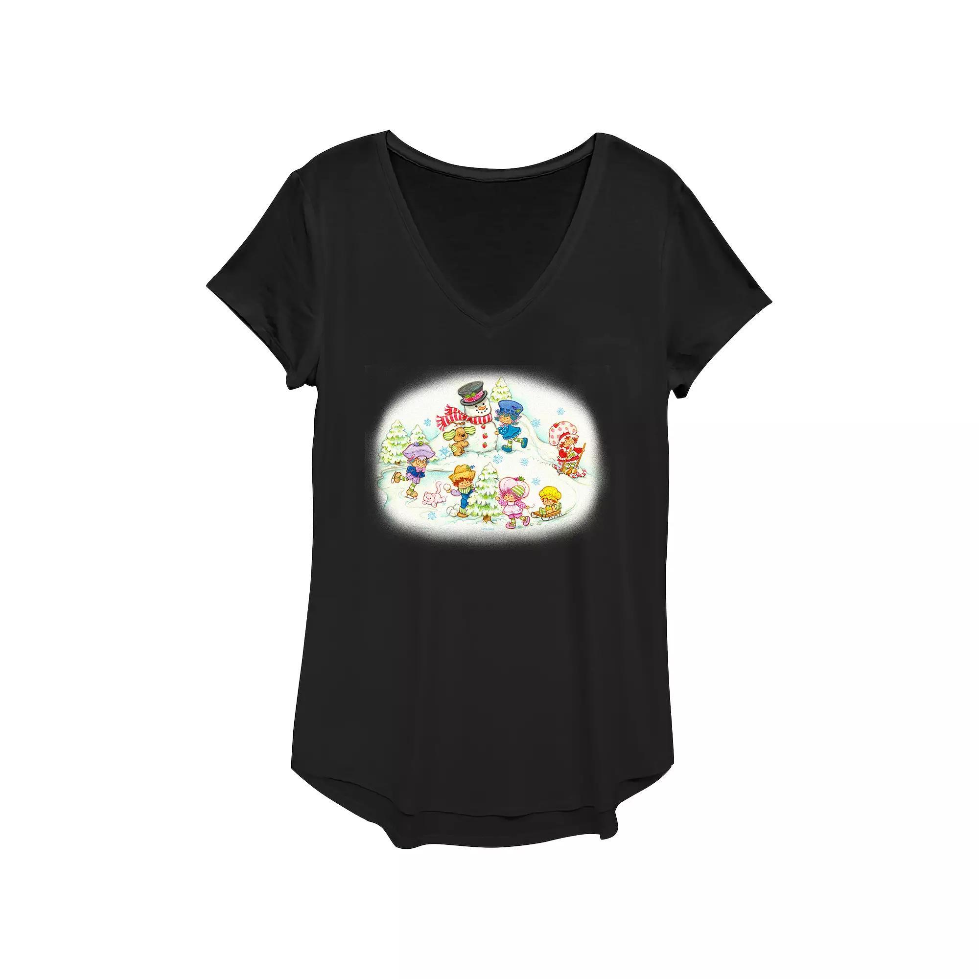 Women's Strawberry Shortcake Winter Fun Graphic Tee, Size: XS, Black Product Image