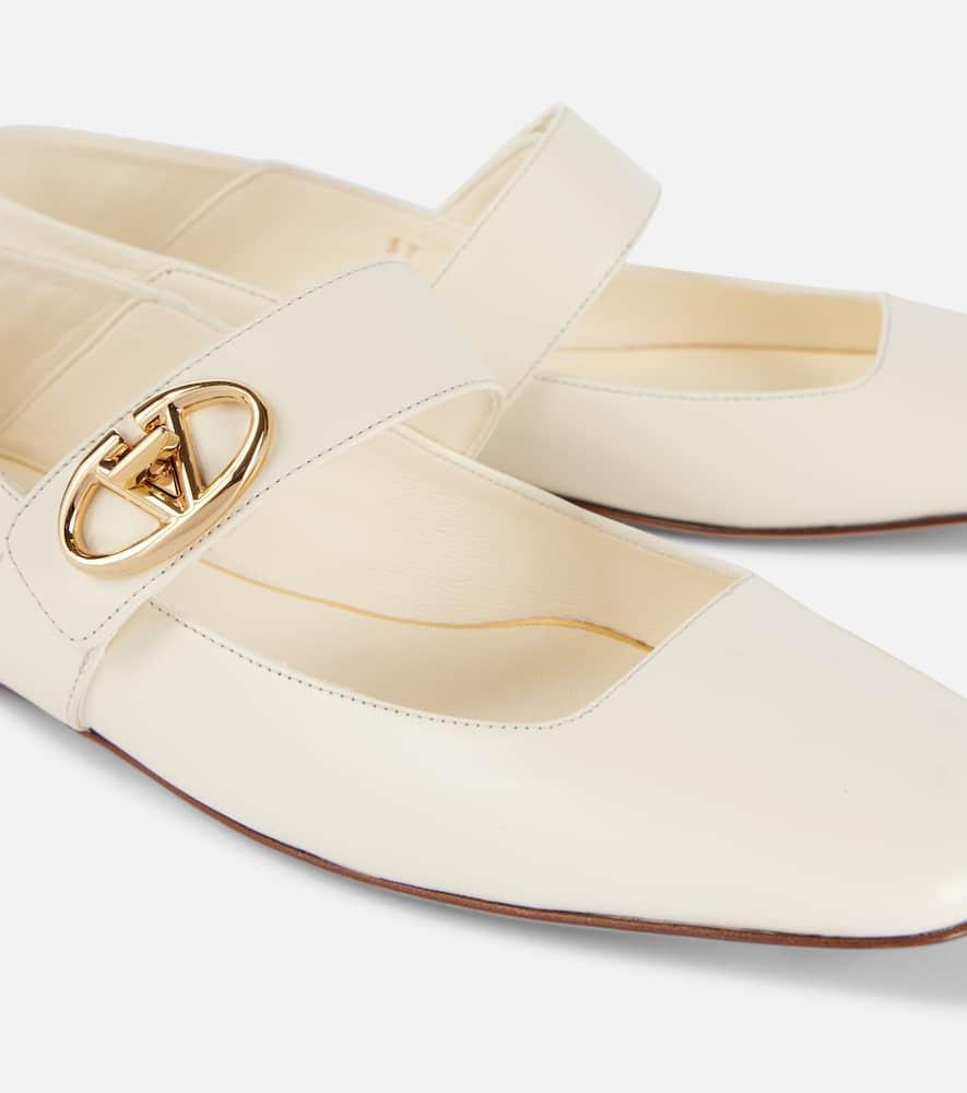 VALENTINO GARAVANI Mary-jane Leather Ballerinas With Vlogo Signature In Ivory Product Image