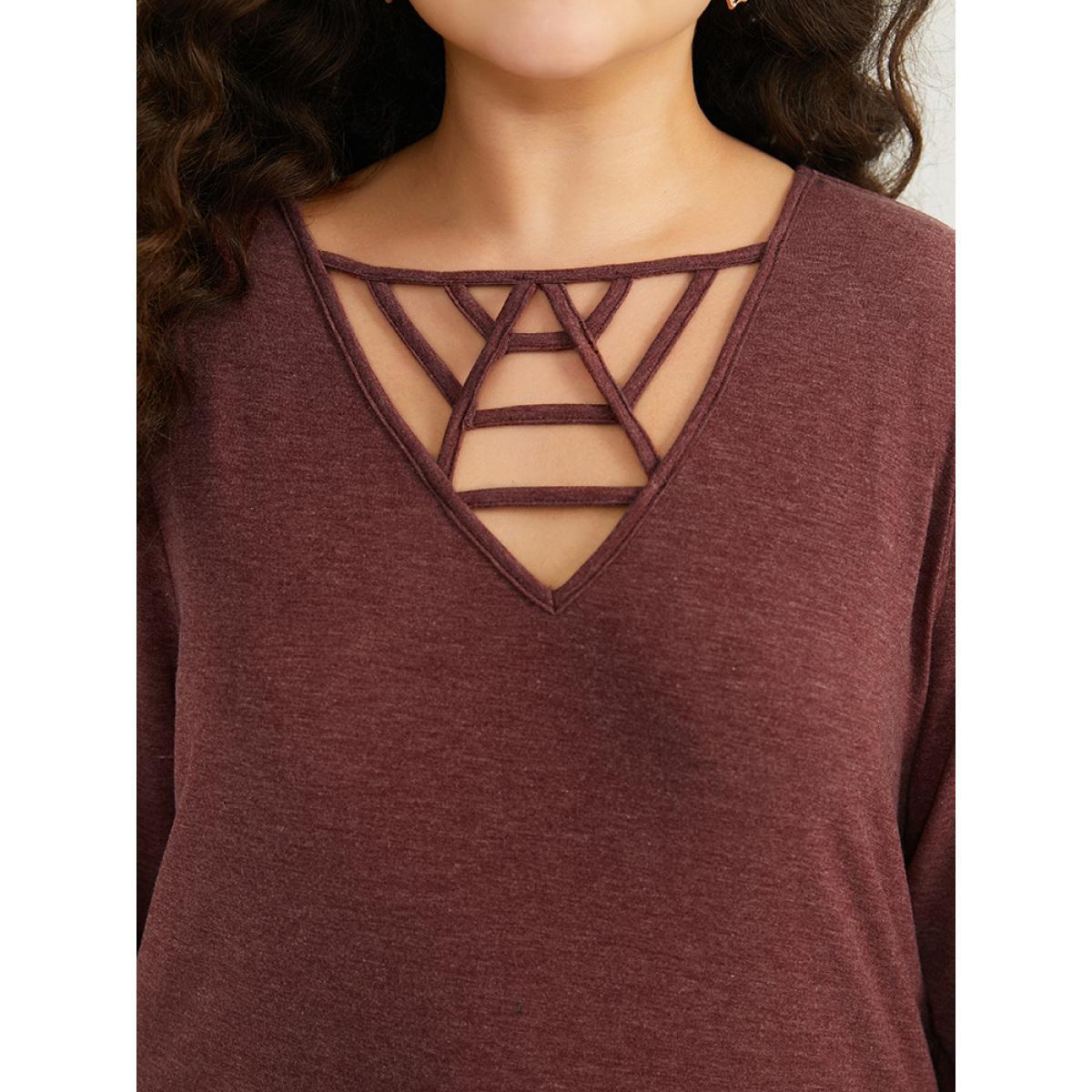 Plus Size Halloween Plain Cut Out T-shirt Russet Women Casual Plain Plain Keyhole Cut-Out Festival-Halloween T-shirts BloomChic 14-16/1X Product Image