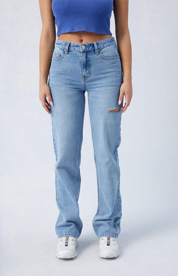 Womens Eco Light Indigo Ripped Millie Mid Rise 90s Boyfriend Jeans Product Image