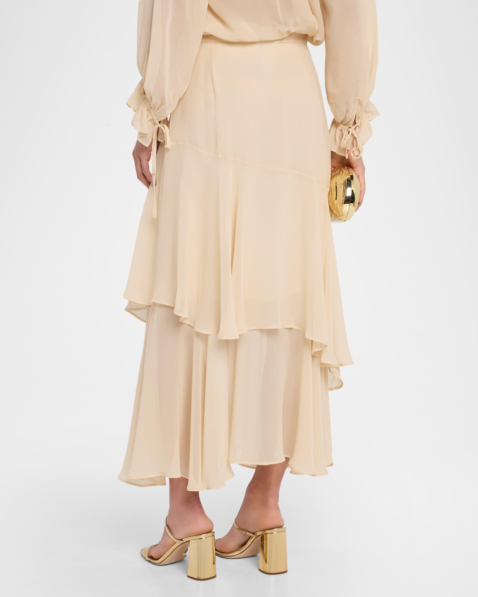 Ferito Layered Silk Georgette Midi Skirt Product Image