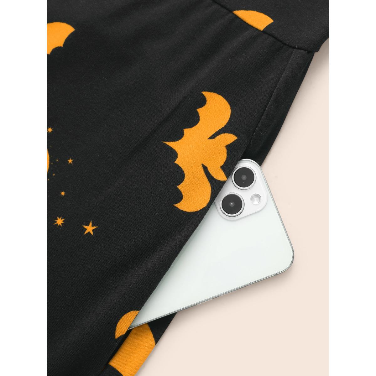 Plus Size Bat Printed Velvet Drawstring Midi Dress Brightorange Women Cocktail Wraparound straps Party Curvy Bloomchic 26/4X Product Image