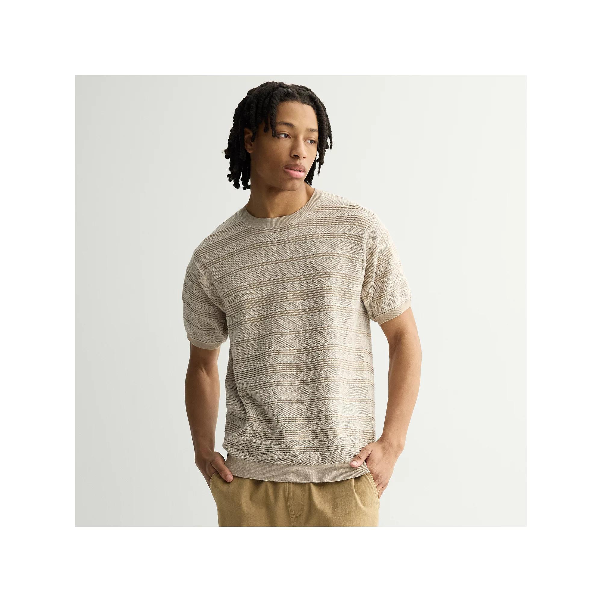Men's Retrofit Short Sleeve Textured Knit Sweater Tee, Size: Small, Silver Mink Product Image