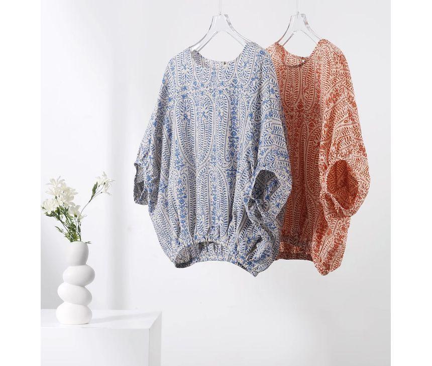 Short-Sleeve Floral Embroidered Bow Back Blouse Product Image
