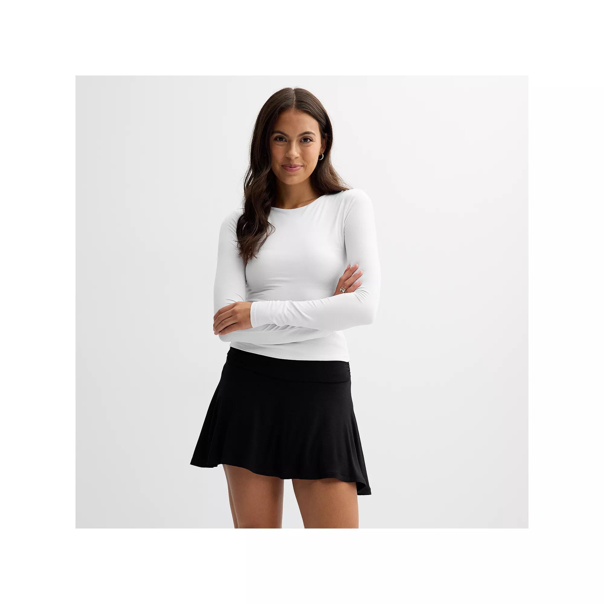 Juniors' Harper & Ivy Long Sleeve Yummy Contour Crew Neck Top, Women's, Size: XL, White Product Image