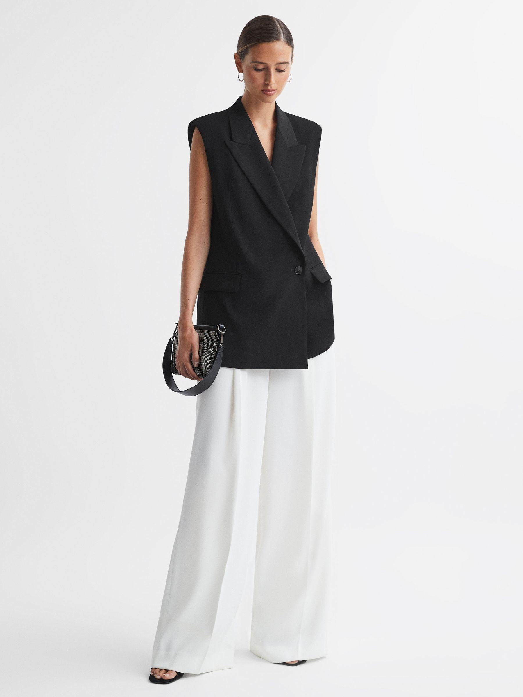 Double Breasted Longline Waistcoat in Black Product Image