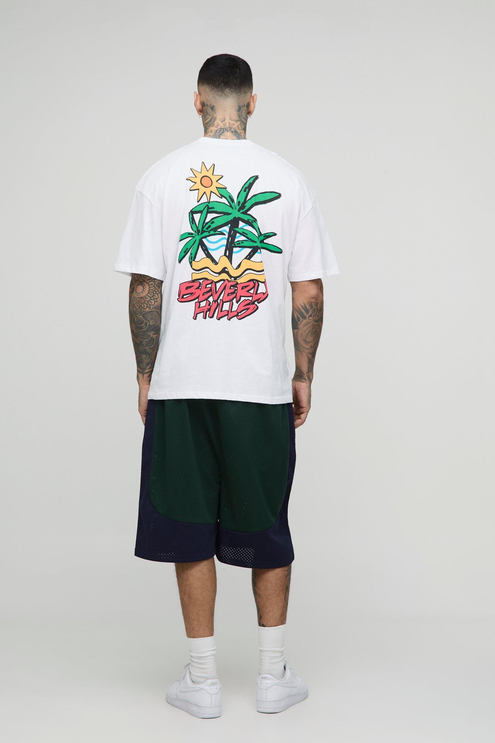 Tall Oversized Beverly Hills Palm Print T-Shirt | boohooMAN USA Product Image