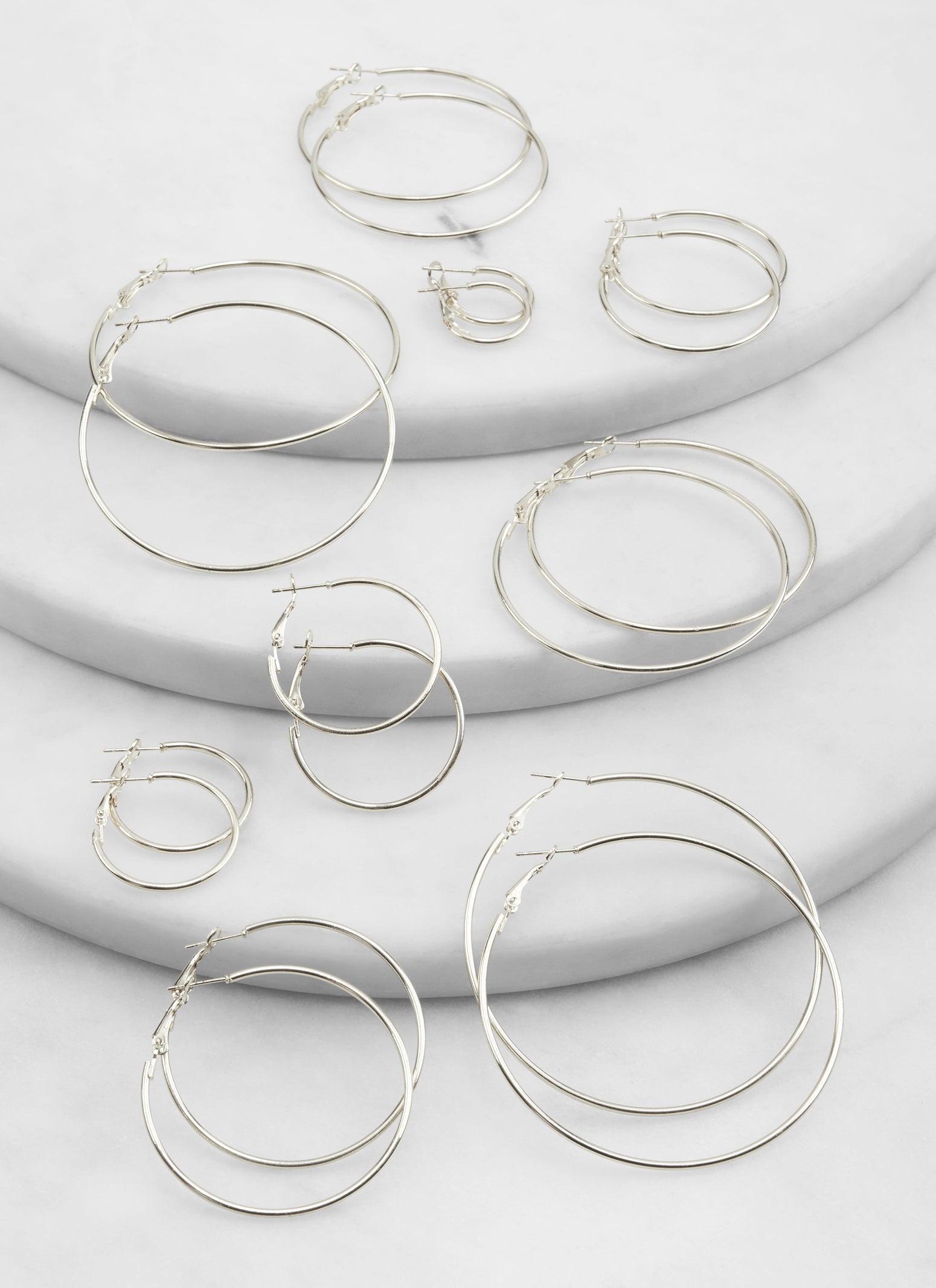 Metallic Assorted Hoop Earrings Set of 9 Female Product Image