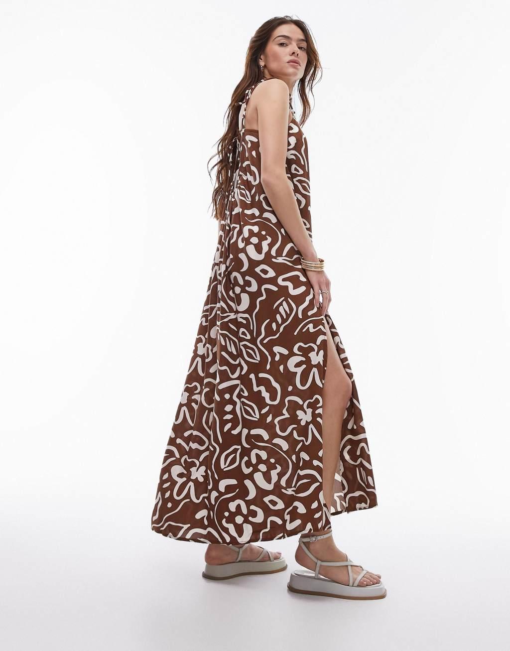 Topshop abstract floral print midi beach dress Product Image