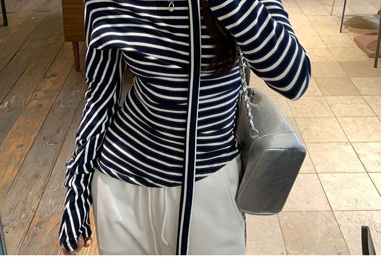 Long Sleeve One Shoulder Striped Asymmetrical Tee Product Image