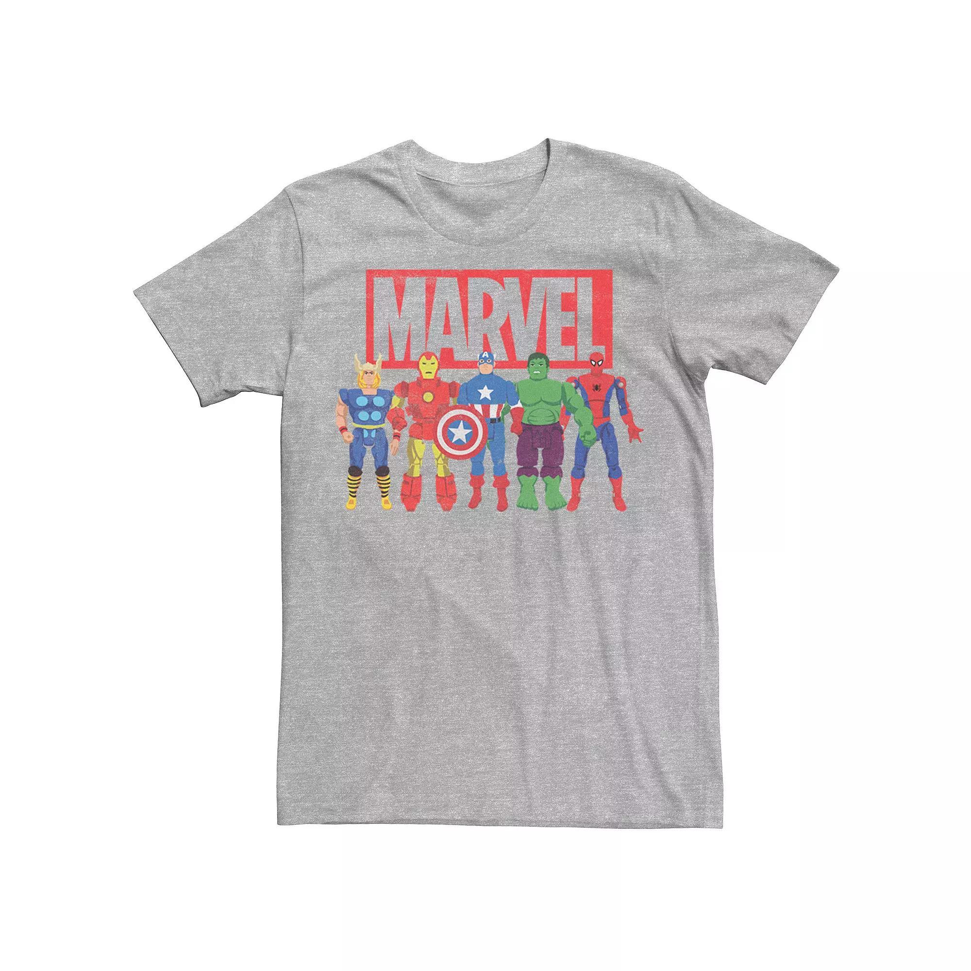 Men's Marvel Avengers Classic Action Figures Graphic Tee, Size: Large, Athletic Grey Product Image