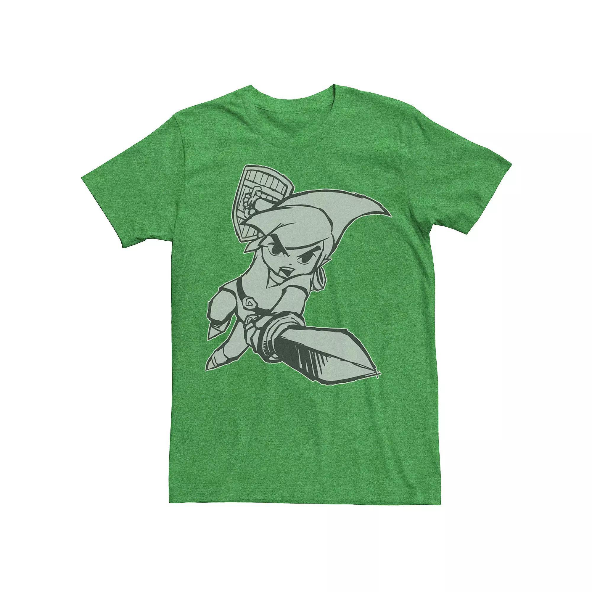 Men's Nintendo Legend Of Zelda Action Pose All White Portrait Stamp Tee, Size: XXL, Kelly Grey Product Image