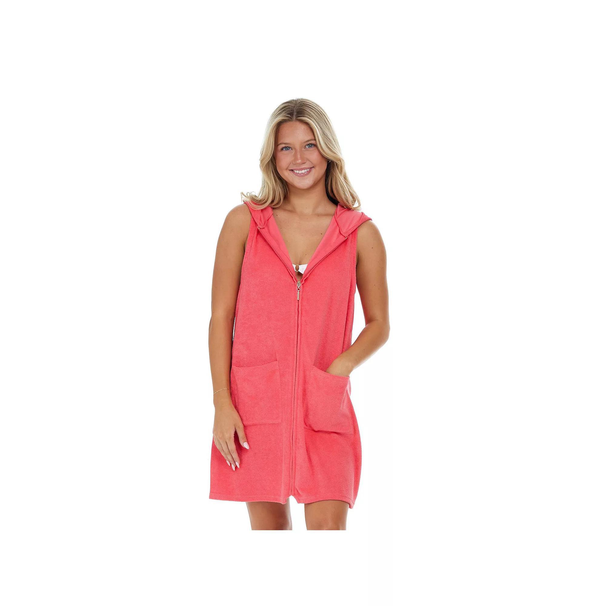 Plus Size Jordan Taylor Zip Front Hoodie Swim Cover Up, Women's, Size: 3XL, Pink Product Image