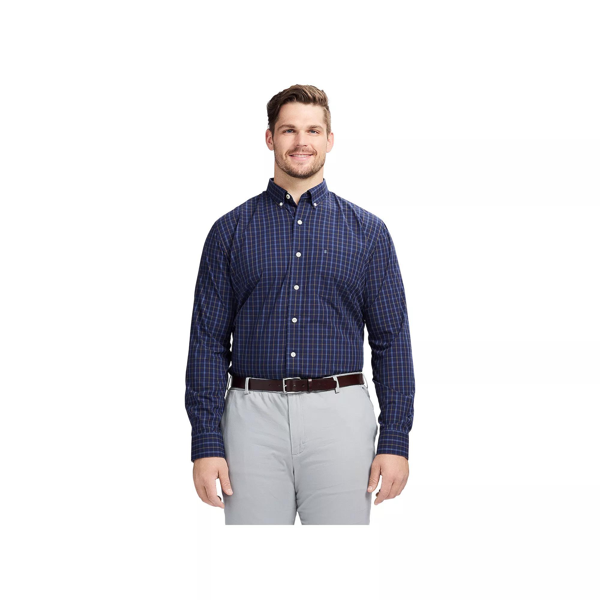 Big & Tall IZOD Performance Long Sleeve Plaid Button Down Shirt, Men's, Size: Large Tall, Grey Product Image