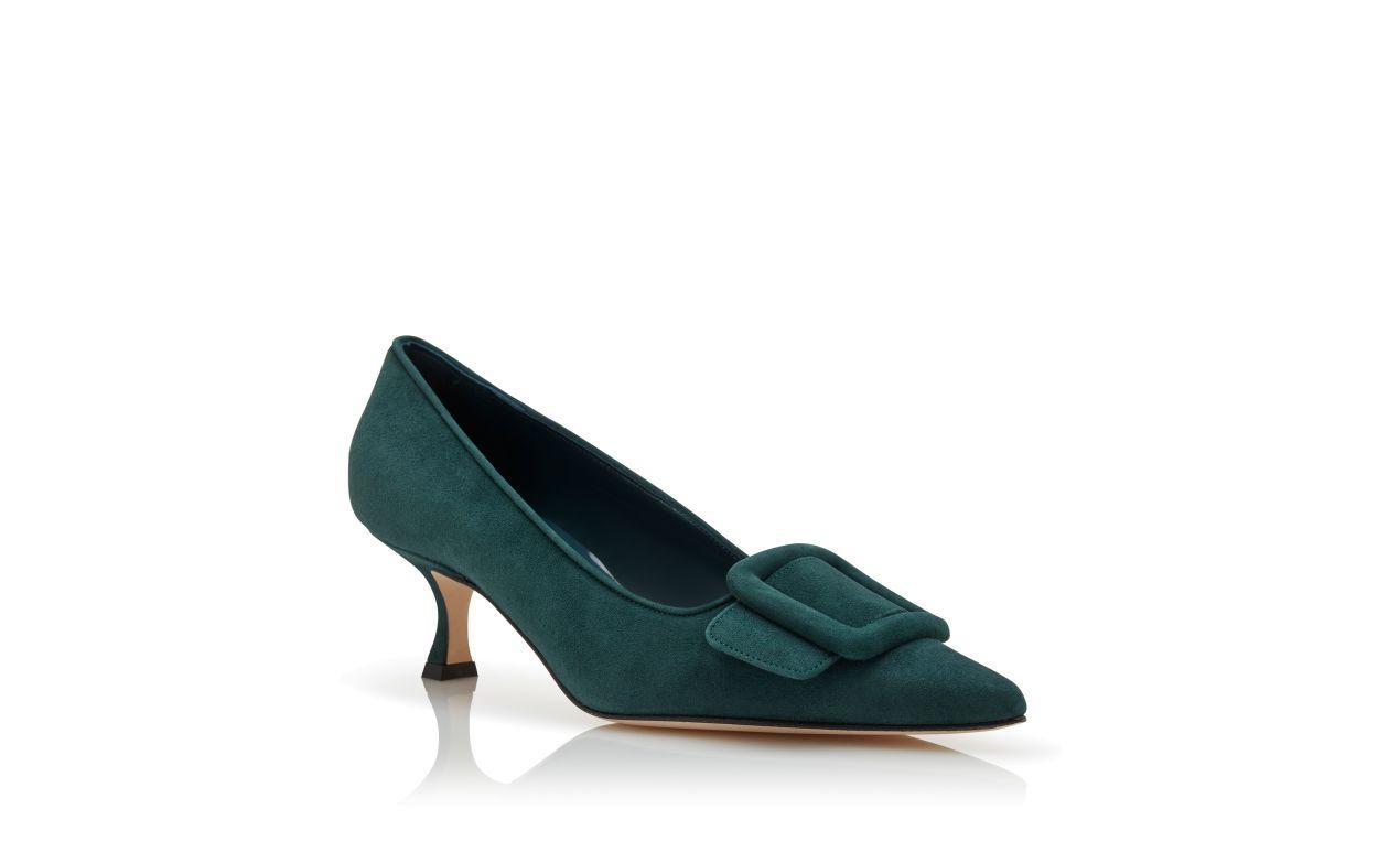 MAYSALEPUMP 50 Dark Green Suede Buckle Detail Pumps Product Image