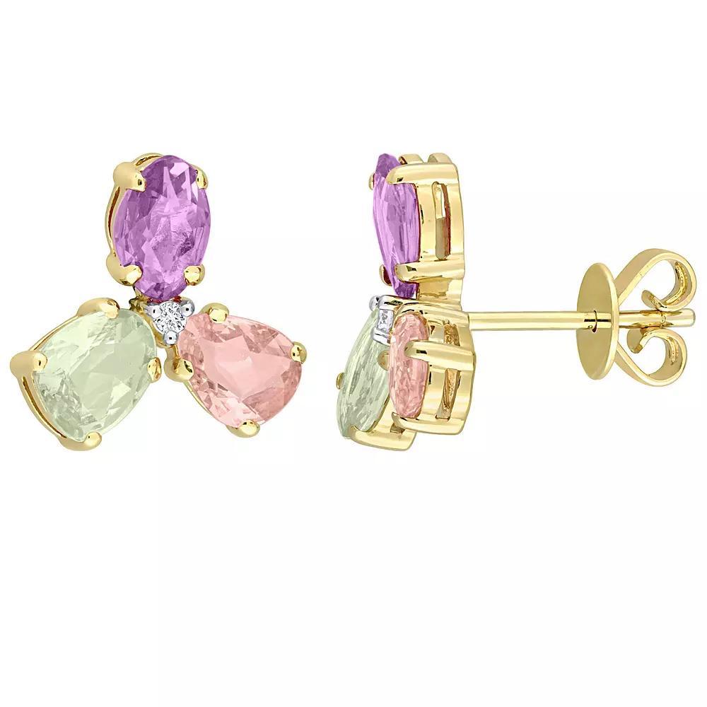 Stella Grace 14k Gold Multi-Color Sapphire & Diamond Accent 3-Stone Stud Earrings, Women's Product Image