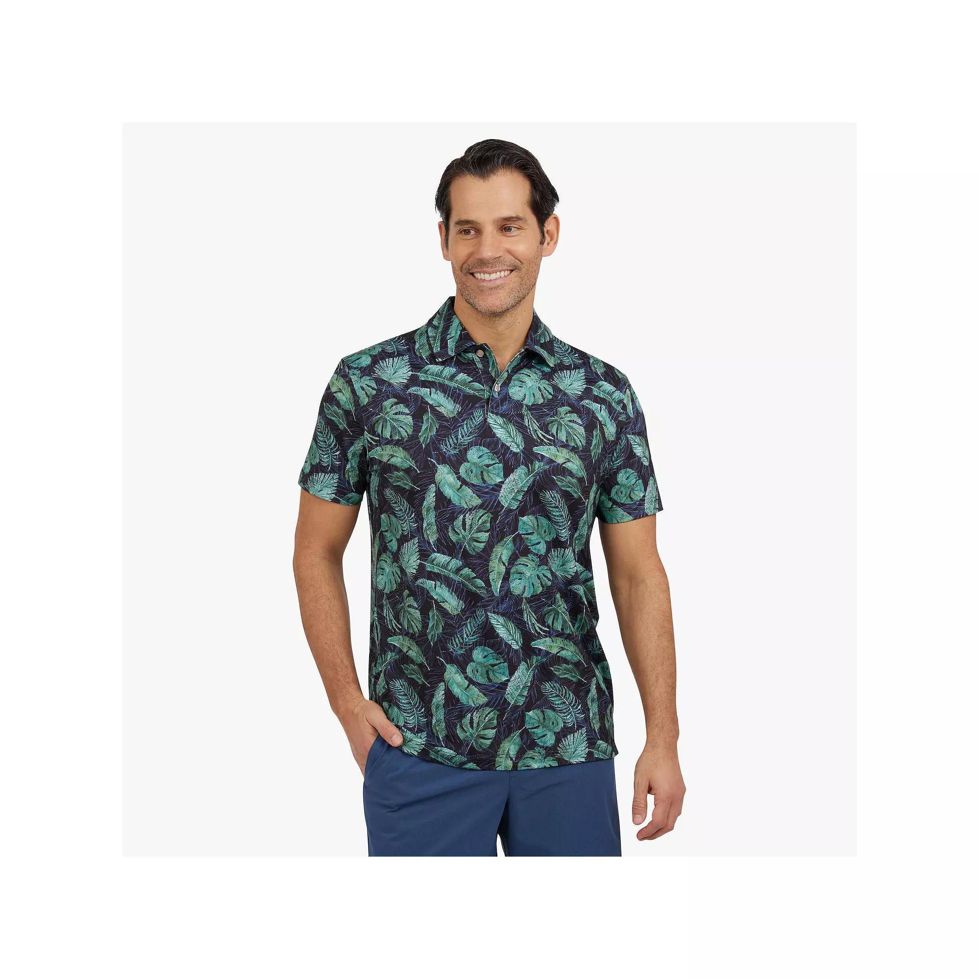 Men's Chaps Short Sleeve Printed Performance Polo, Size: Small, Mountain Blue Product Image