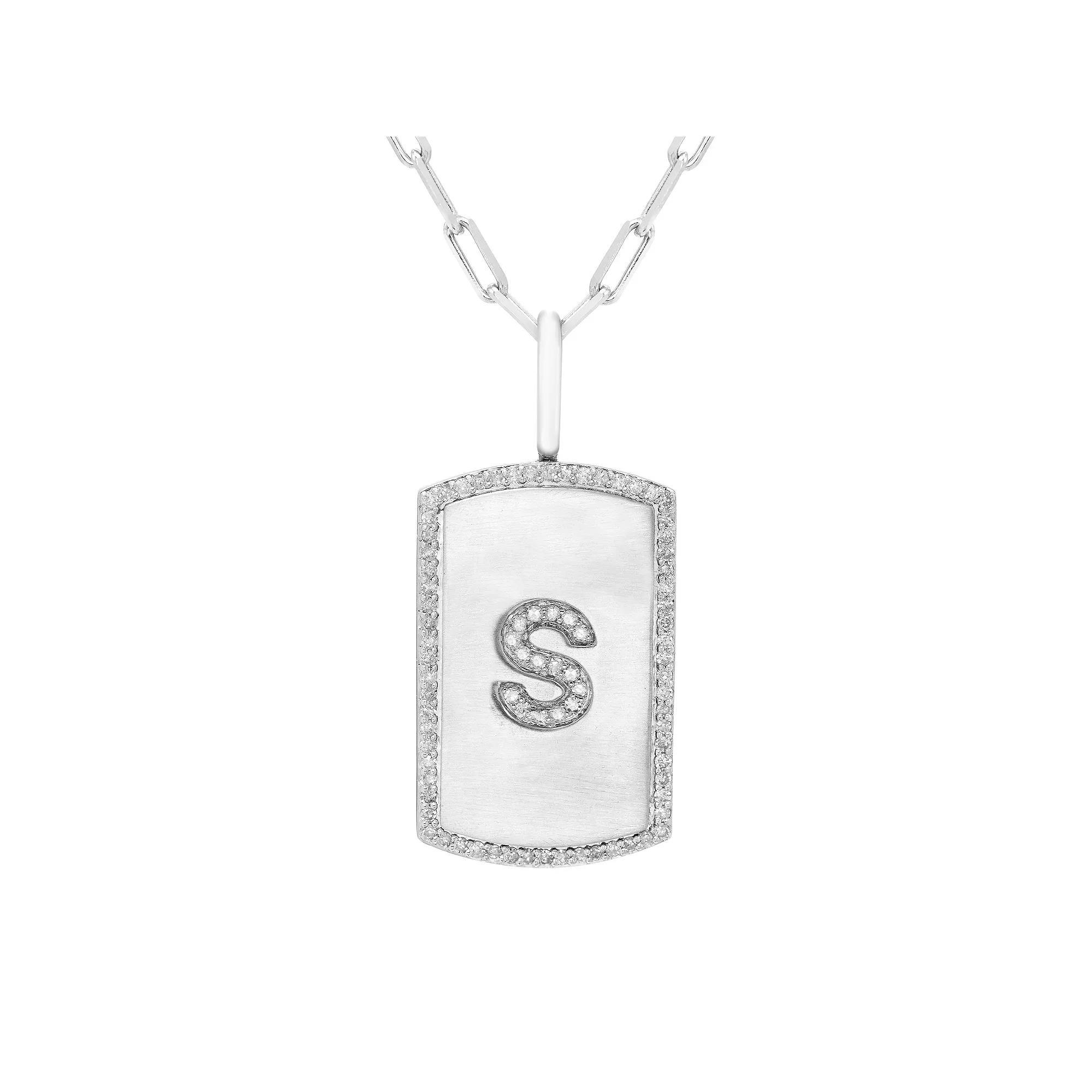 It's Personal Initial Sterling Silver & 1/4 Carat T.W. Diamond Dog Tag Necklace, Women's, Size: 20", Sterling L Product Image