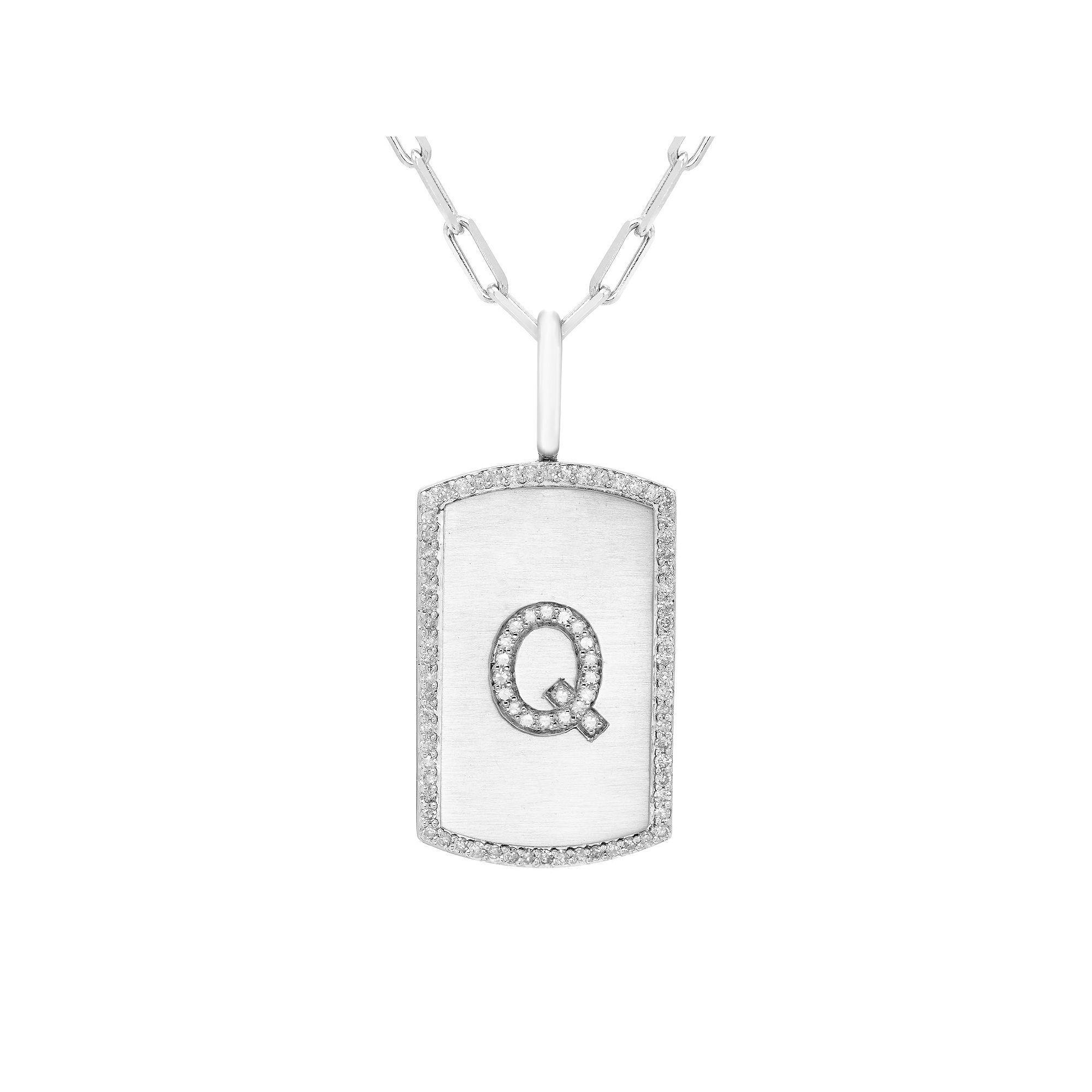 It's Personal Initial Sterling Silver & 1/4 Carat T.W. Diamond Dog Tag Necklace, Women's, Size: 20", Sterling Z Product Image