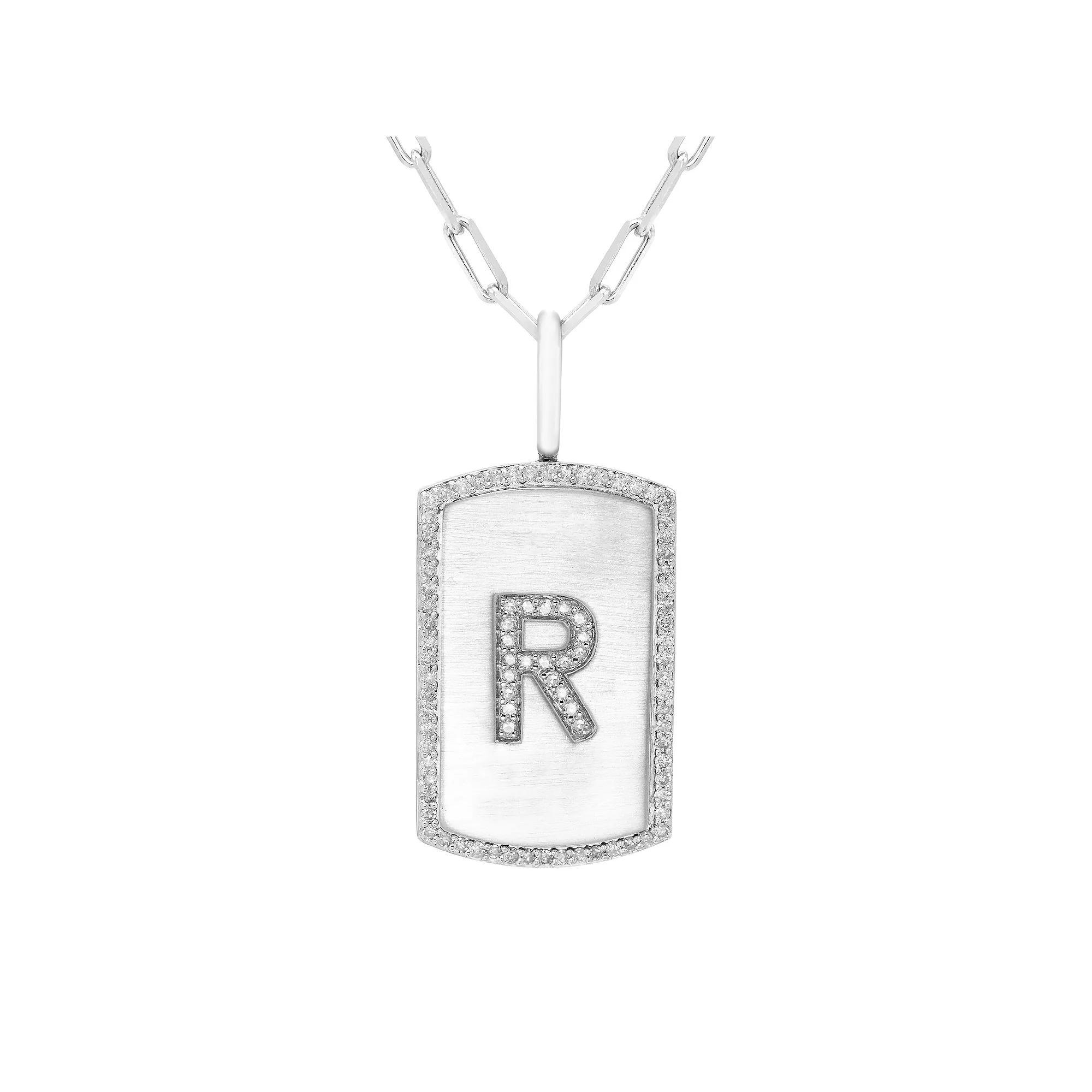 It's Personal Initial Sterling Silver & 1/4 Carat T.W. Diamond Dog Tag Necklace, Women's, Size: 20", Sterling Z Product Image
